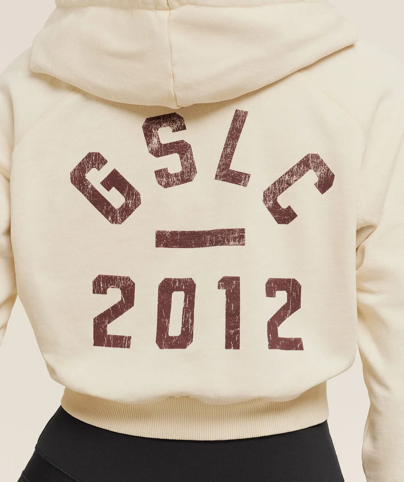 Gymshark Gymshark Lifting Club 2012 Graphic Cropped Hoodie - Stone Beige/Wash
