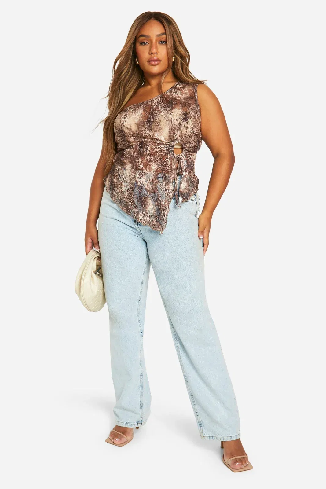 Plus One Shoulder Leopard Lace Top