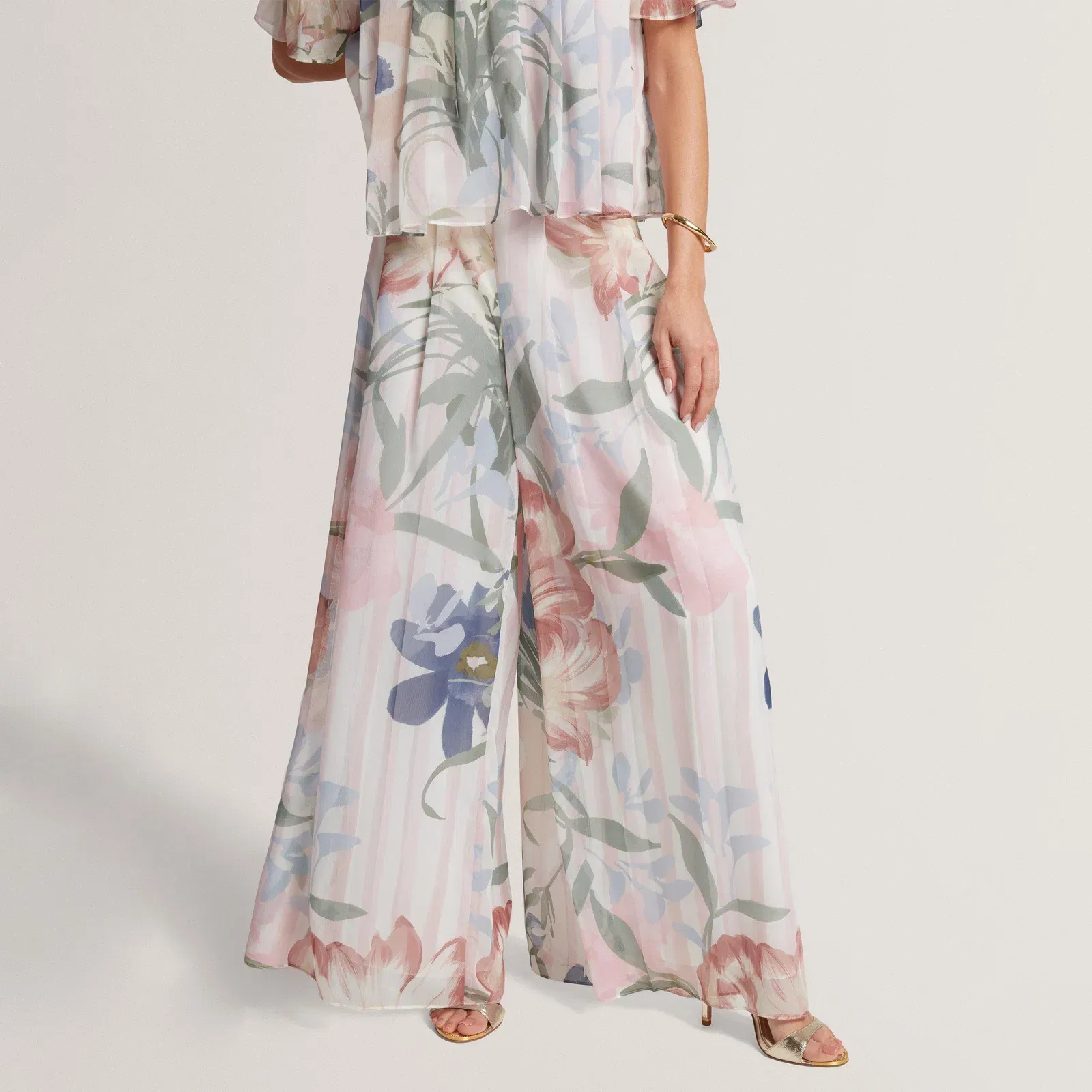 Ted Baker Floral Pleated Chiffon Wide Leg Trousers