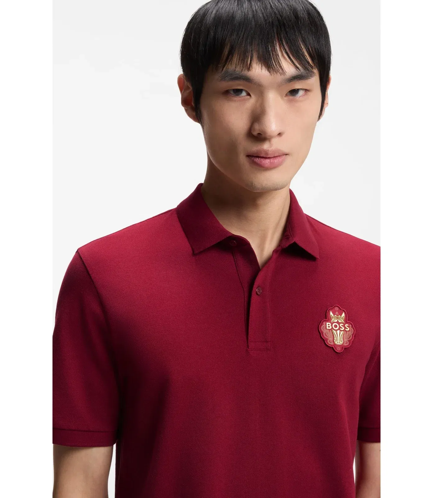 Boss Year Of The Horse Logo Artwork Polo Shirt In Cotton Piqu Red