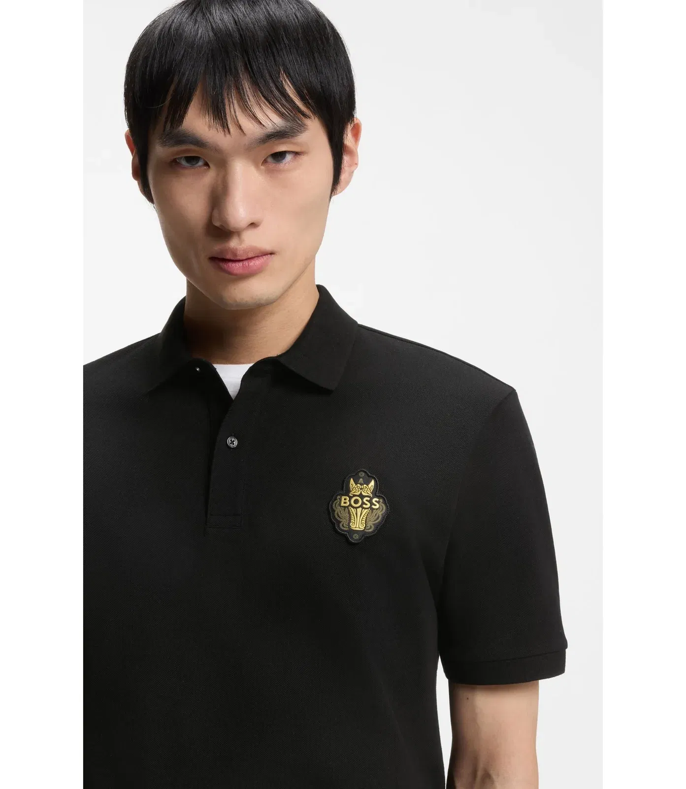 Boss Year Of The Horse Logo Artwork Polo Shirt In Cotton Piqu Black