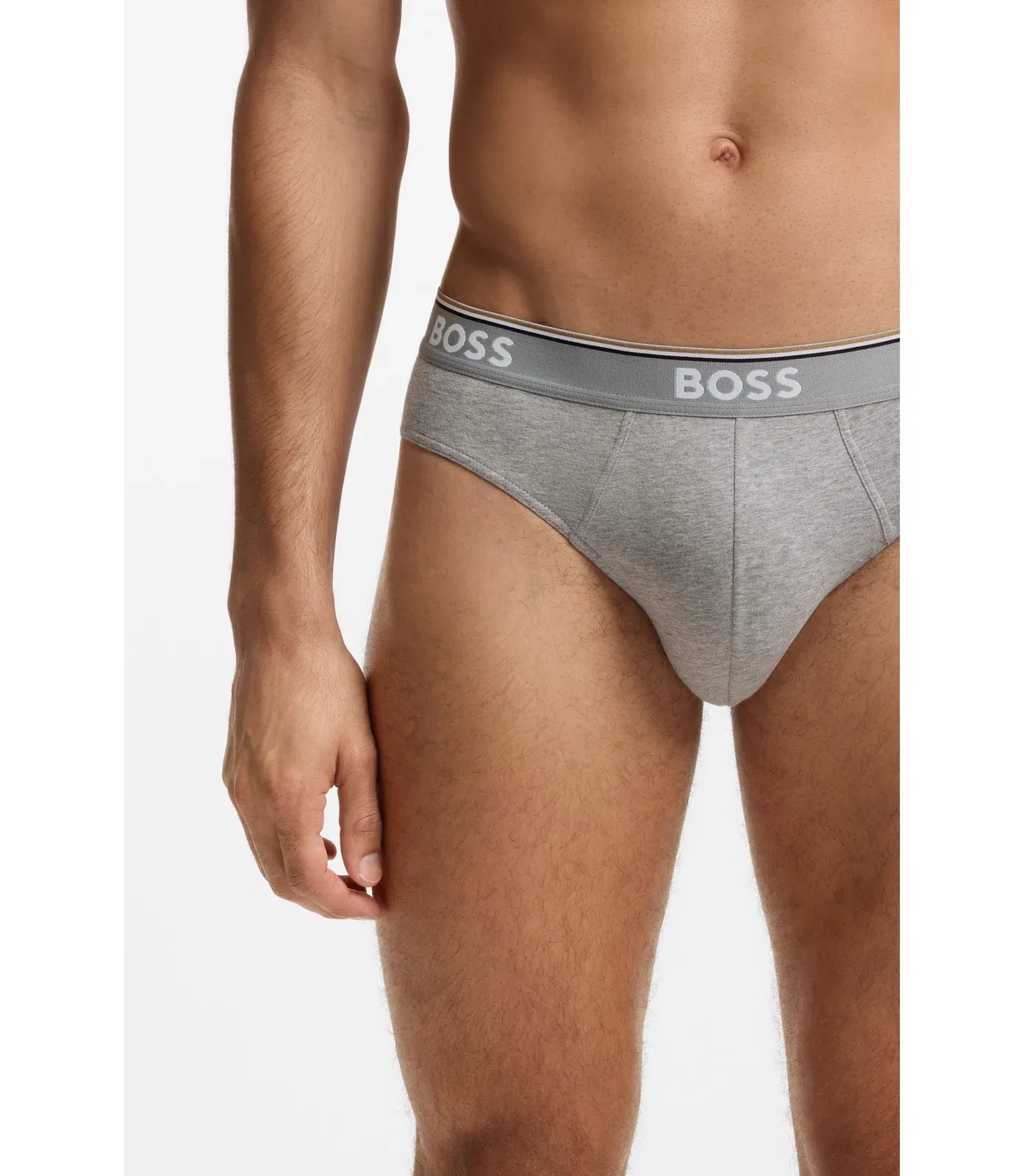 Boss Three Pack Of Stretch Cotton Briefs With Logo Waistband Light Grey