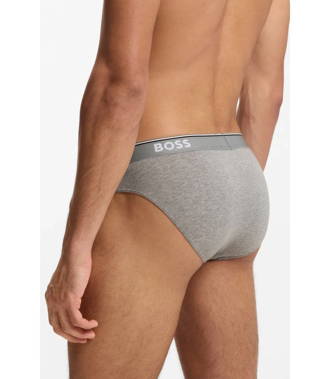 Boss Three Pack Of Stretch Cotton Briefs With Logo Waistband Light Grey