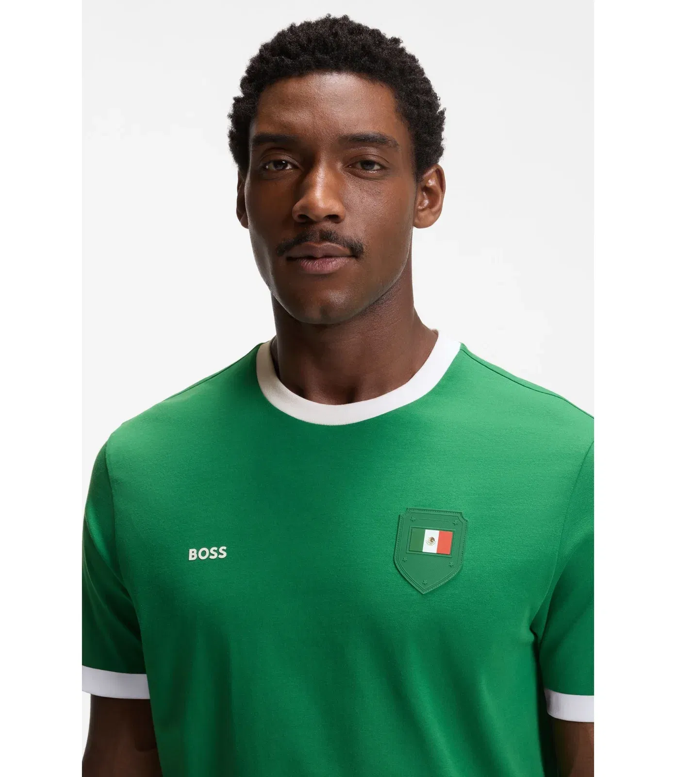 Boss Stretch Cotton T-Shirt With Country Flag And Logo Mexico Green