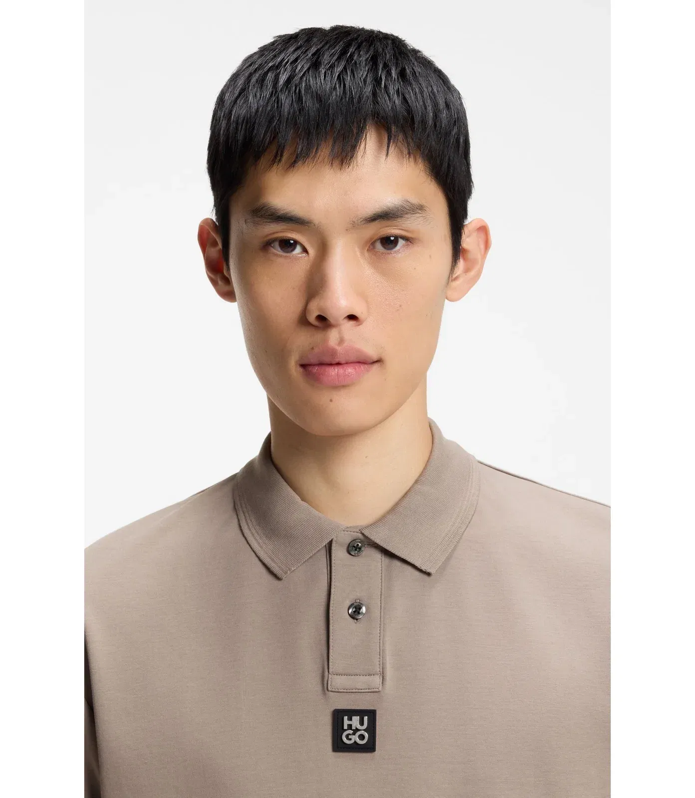 Hugo Stacked Logo Polo Shirt In Interlock Cotton Light Brown