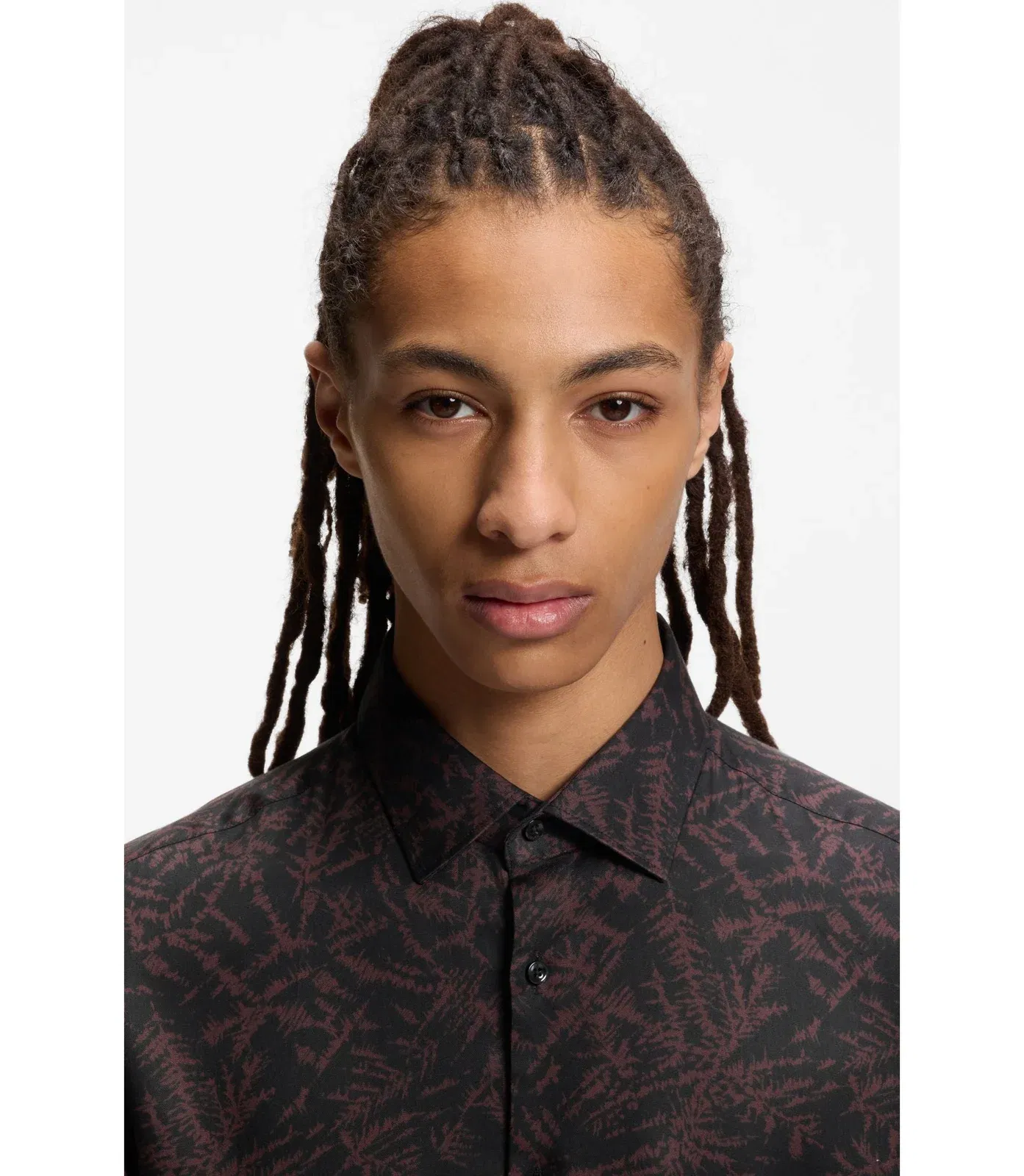 Hugo Slim Fit Shirt With All Over Print Light Brown