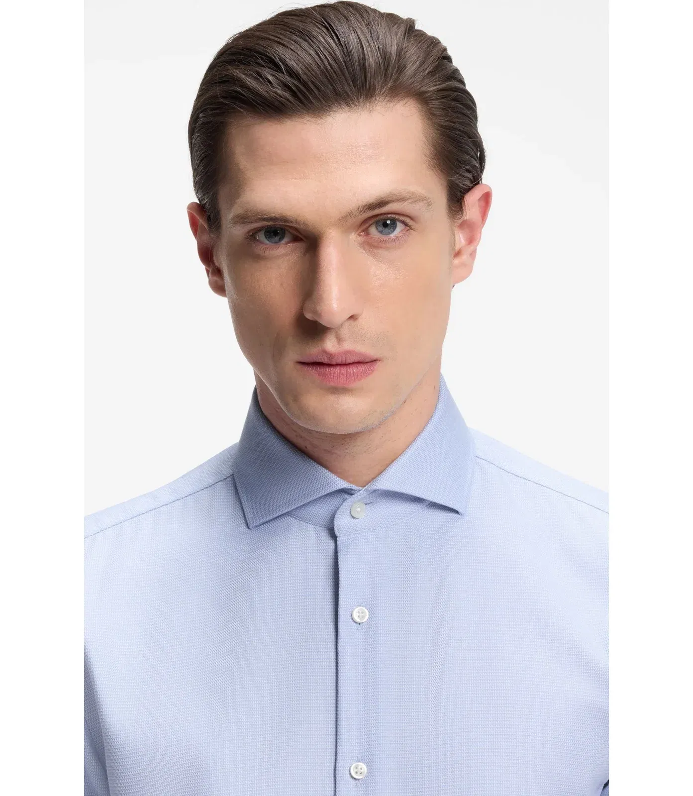 Boss Slim Fit Shirt In Structured Wrinkle Free Cotton Light Blue