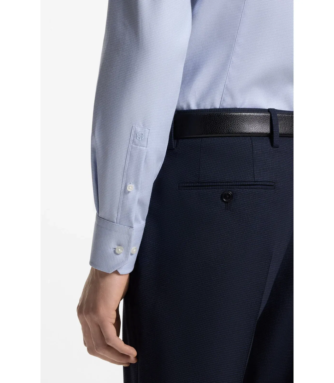 Boss Slim Fit Shirt In Structured Wrinkle Free Cotton Light Blue