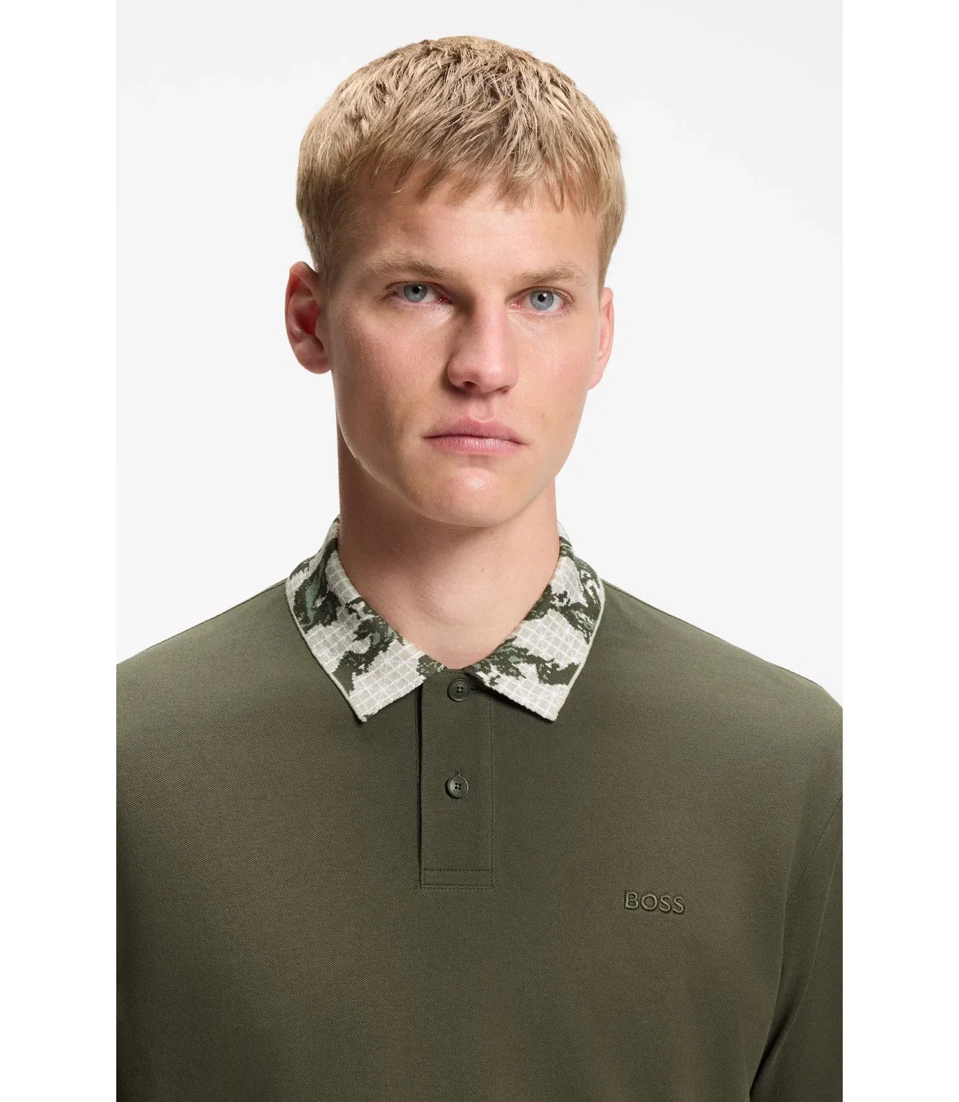 Boss Relaxed Fit Polo With Jacquard Collar Green