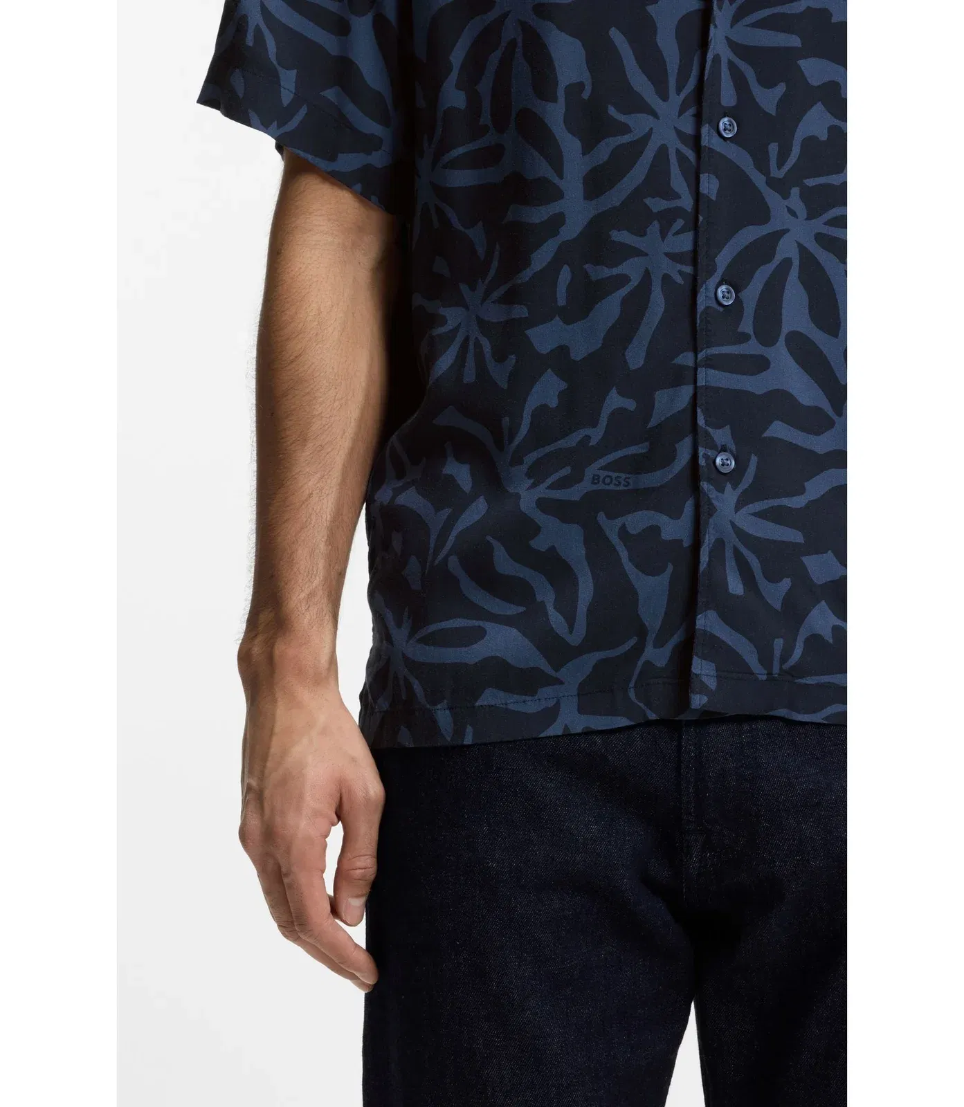 Boss Regular Fit Shirt With Maxi Print Dark Blue