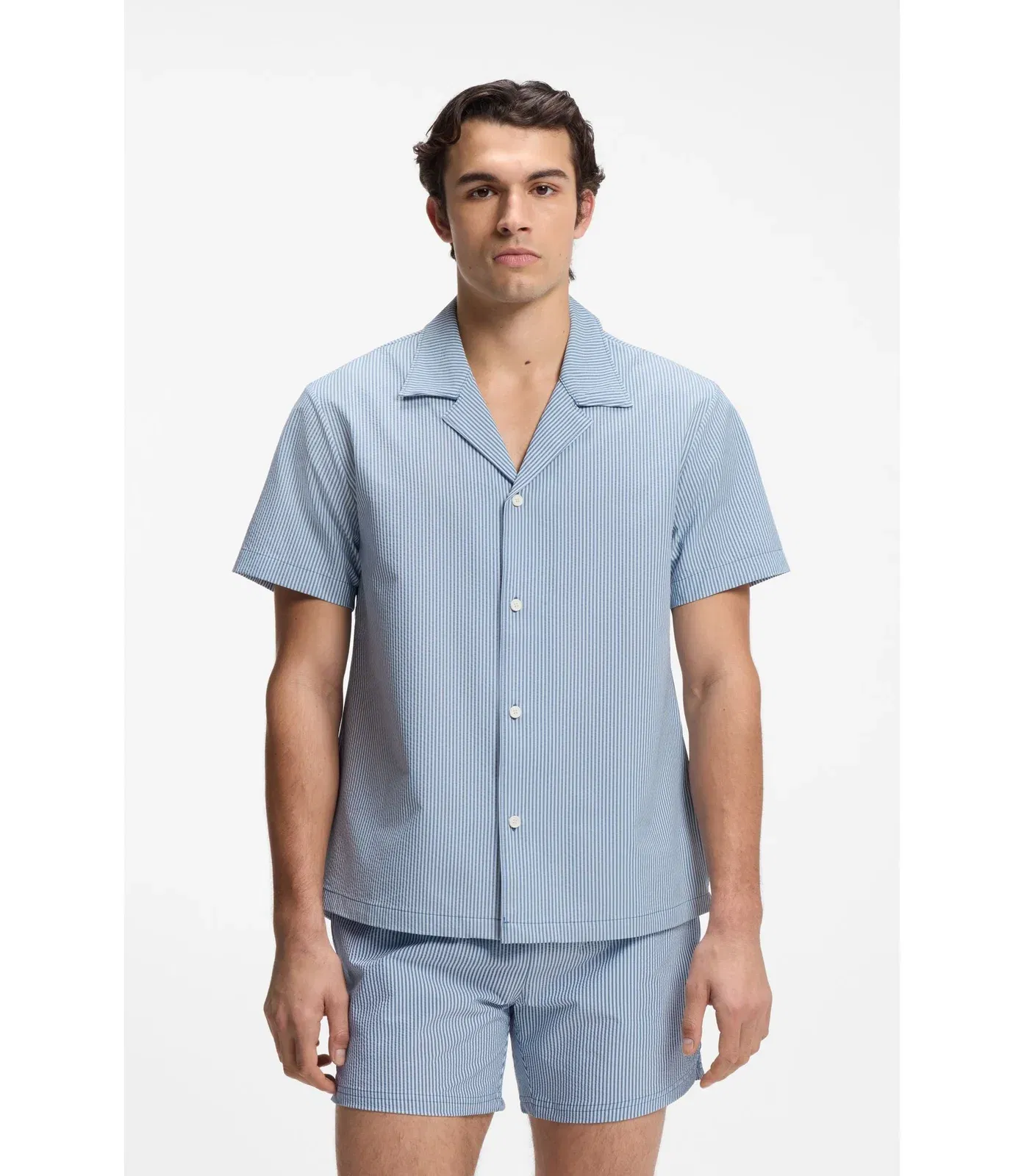 Boss Regular Fit Shirt In Soft Seersucker Light Blue