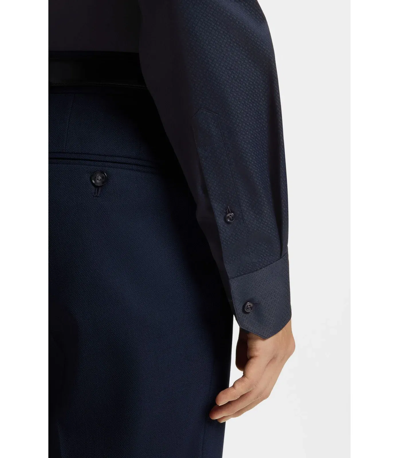 Boss Regular Fit Shirt In Italian Monogrammed Cotton Dark Blue