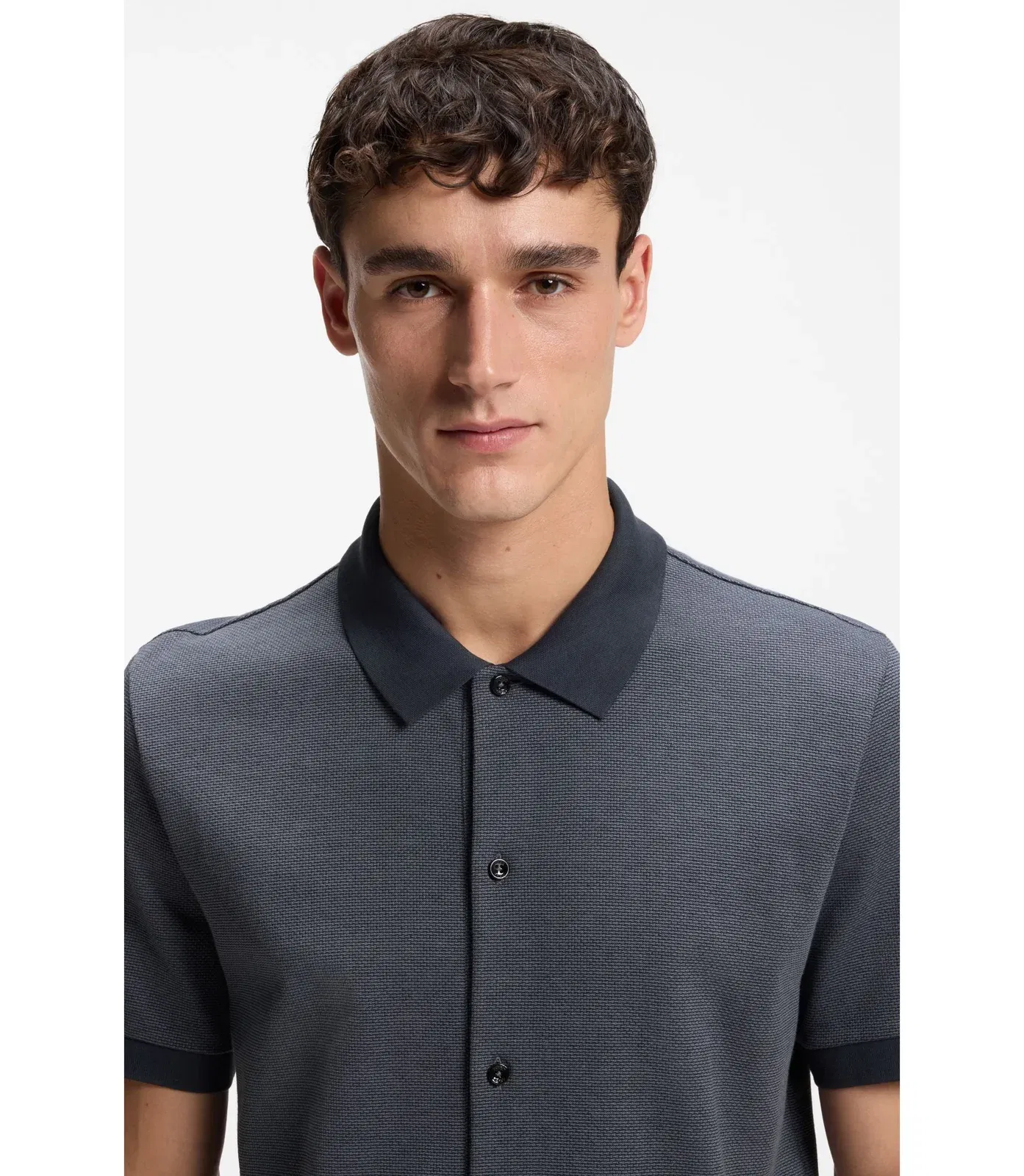 Boss Regular Fit Shirt In Bubble Structure Cotton Dark Blue
