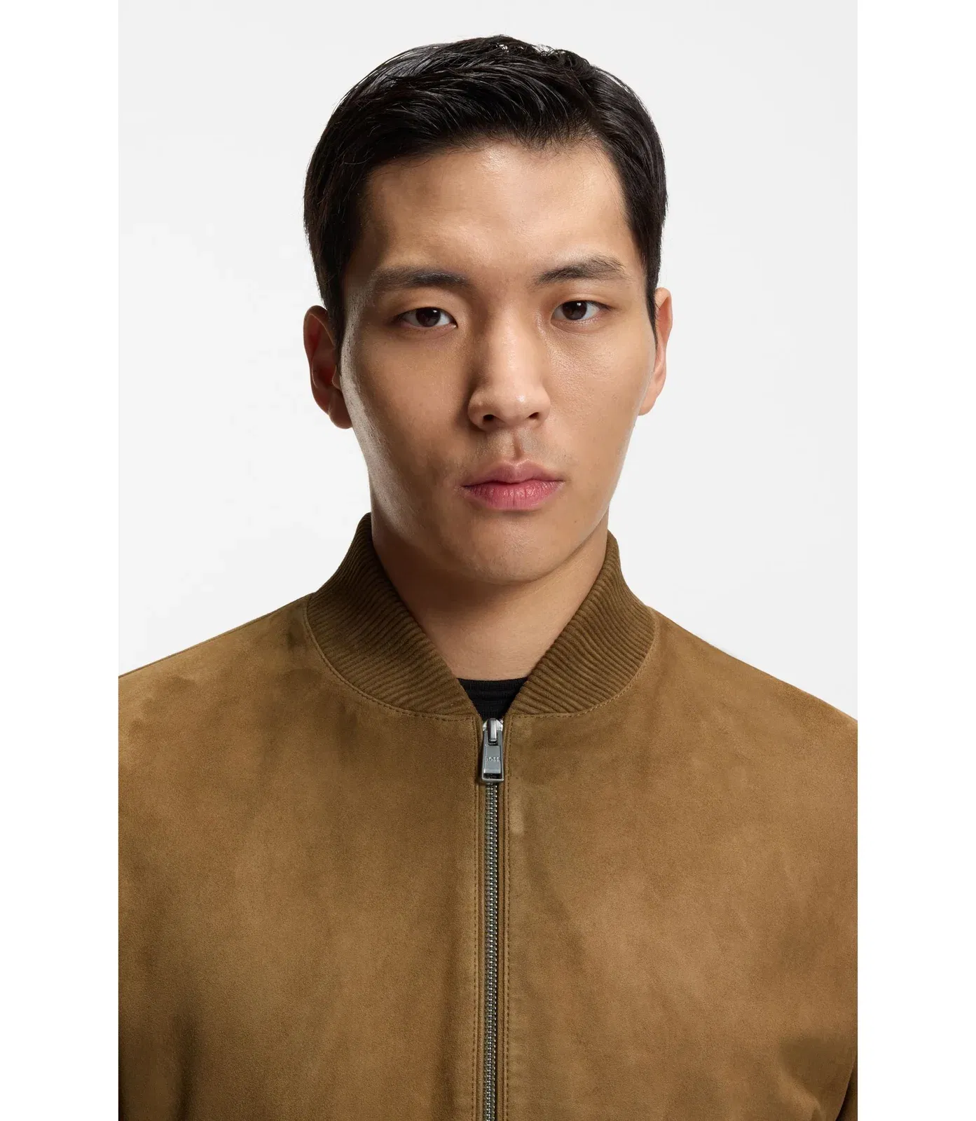 Boss Regular Fit Jacket In Suede Khaki