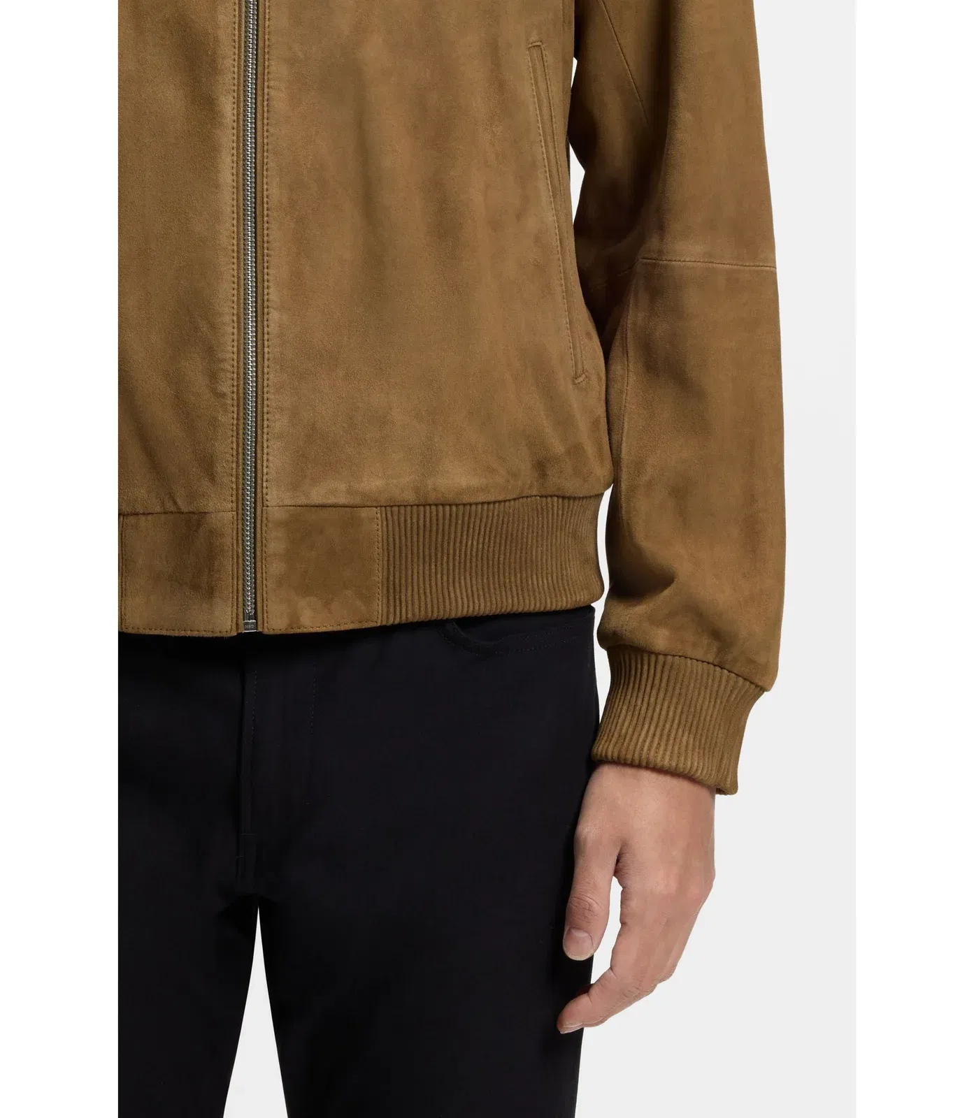 Boss Regular Fit Jacket In Suede Khaki