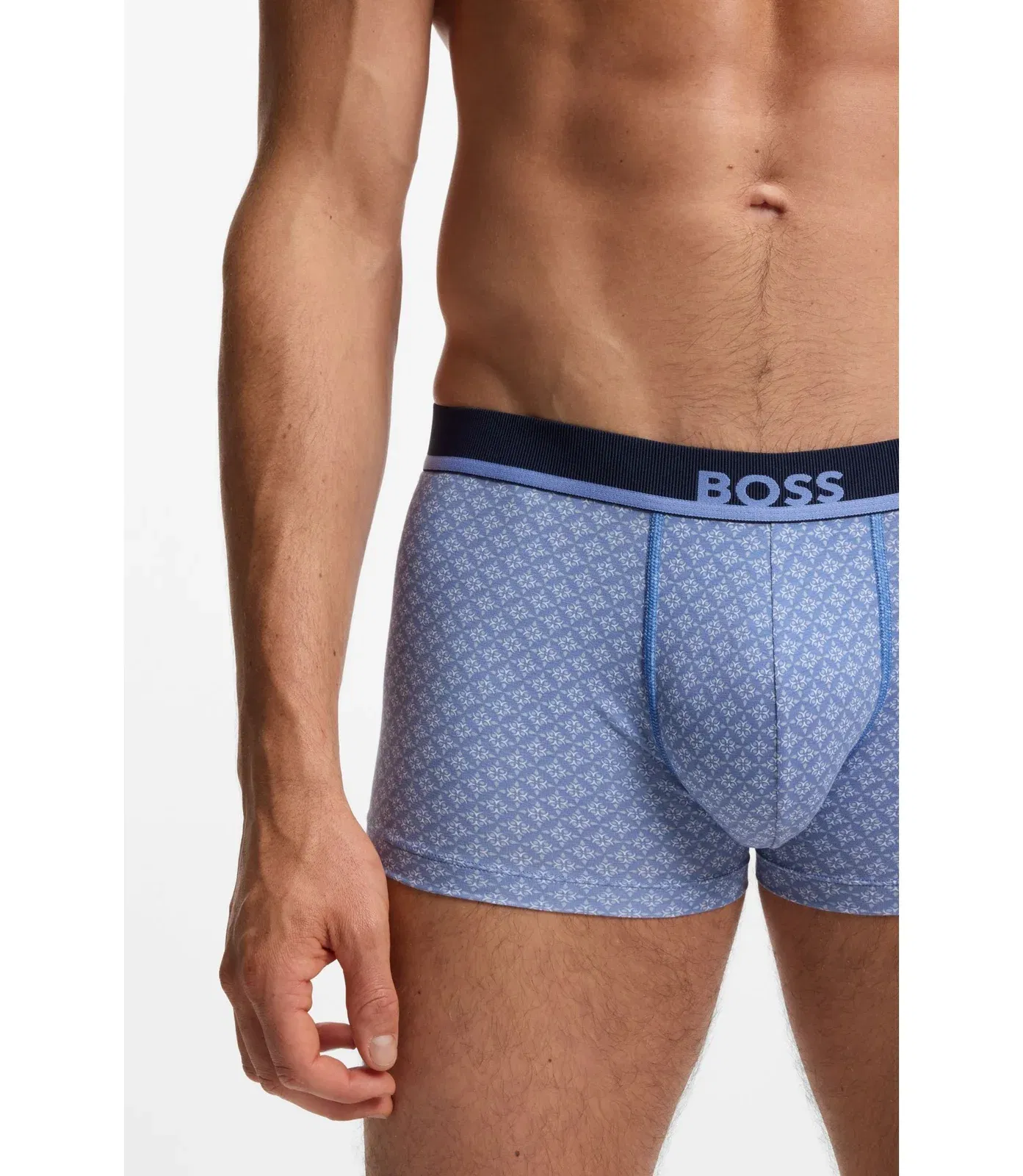 Boss Printed Trunks In Stretch Cotton Light Blue