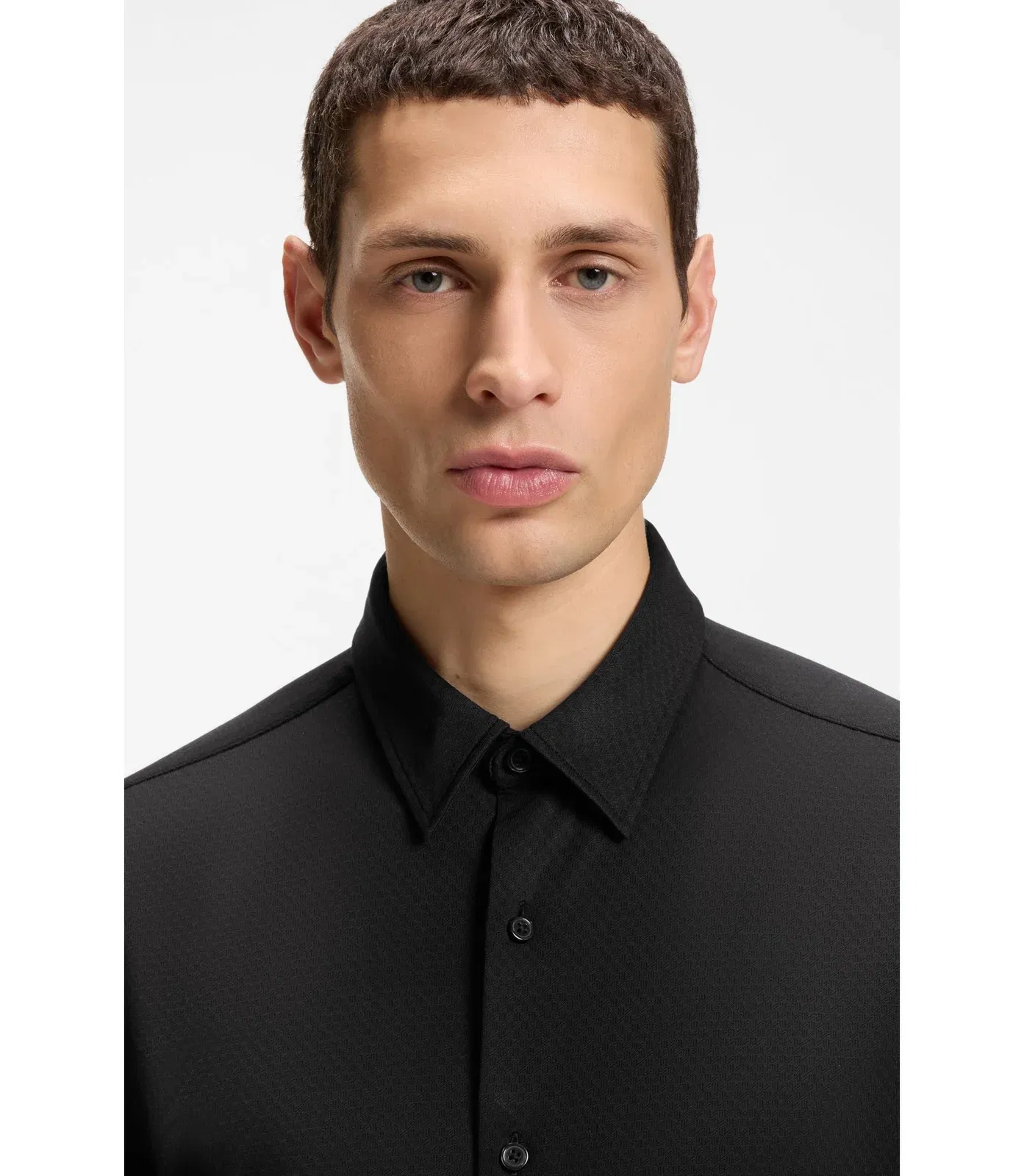 Boss Performance Stretch Slim Fit Shirt In Structured Jersey Black