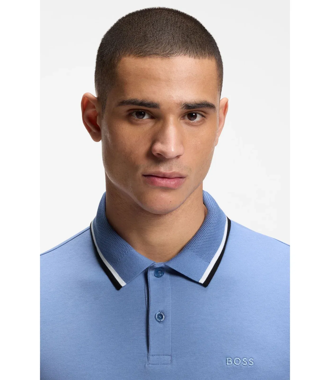Boss Paddy Slim Fit Polo Shirt In Interlock Cotton Light Blue