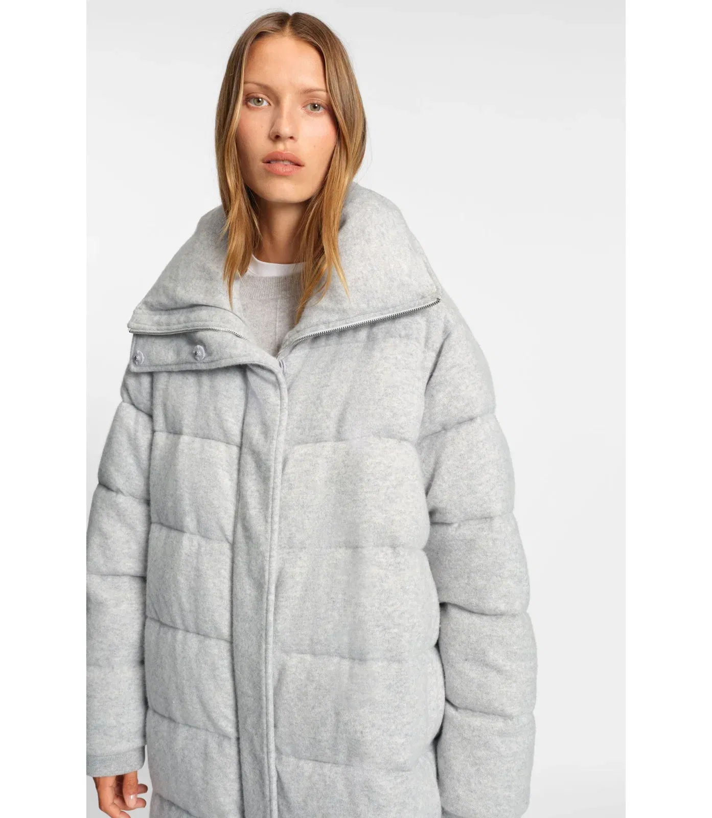 Boss Padded Coat In Virgin Wool And Cashmere Light Grey Women's