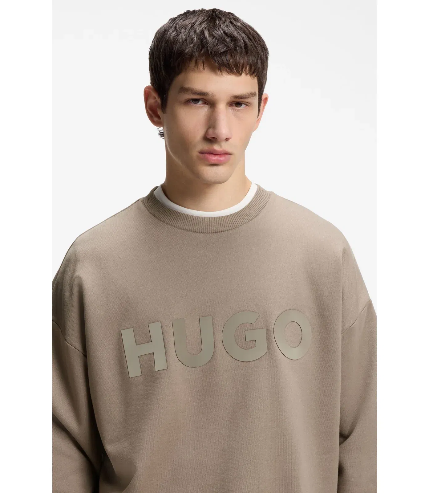 Hugo Oversize Fit Sweatshirt In Cotton Terry With Tonal Logo Light Brown