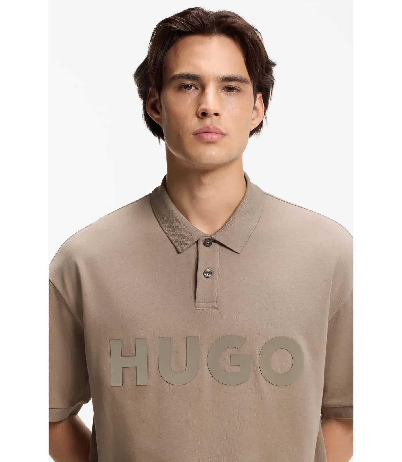 Hugo Oversize Fit Polo Shirt In Cotton With Tonal Logo Light Brown