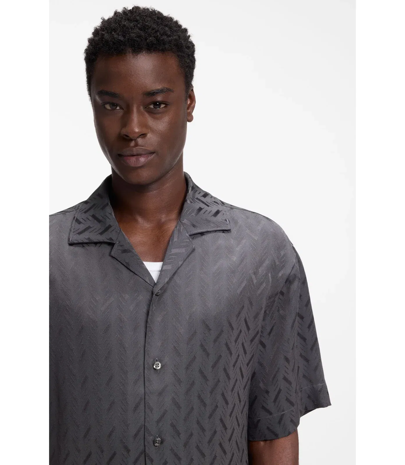 Hugo Oversized Fit Shirt With Jacquard Pattern Dark Grey