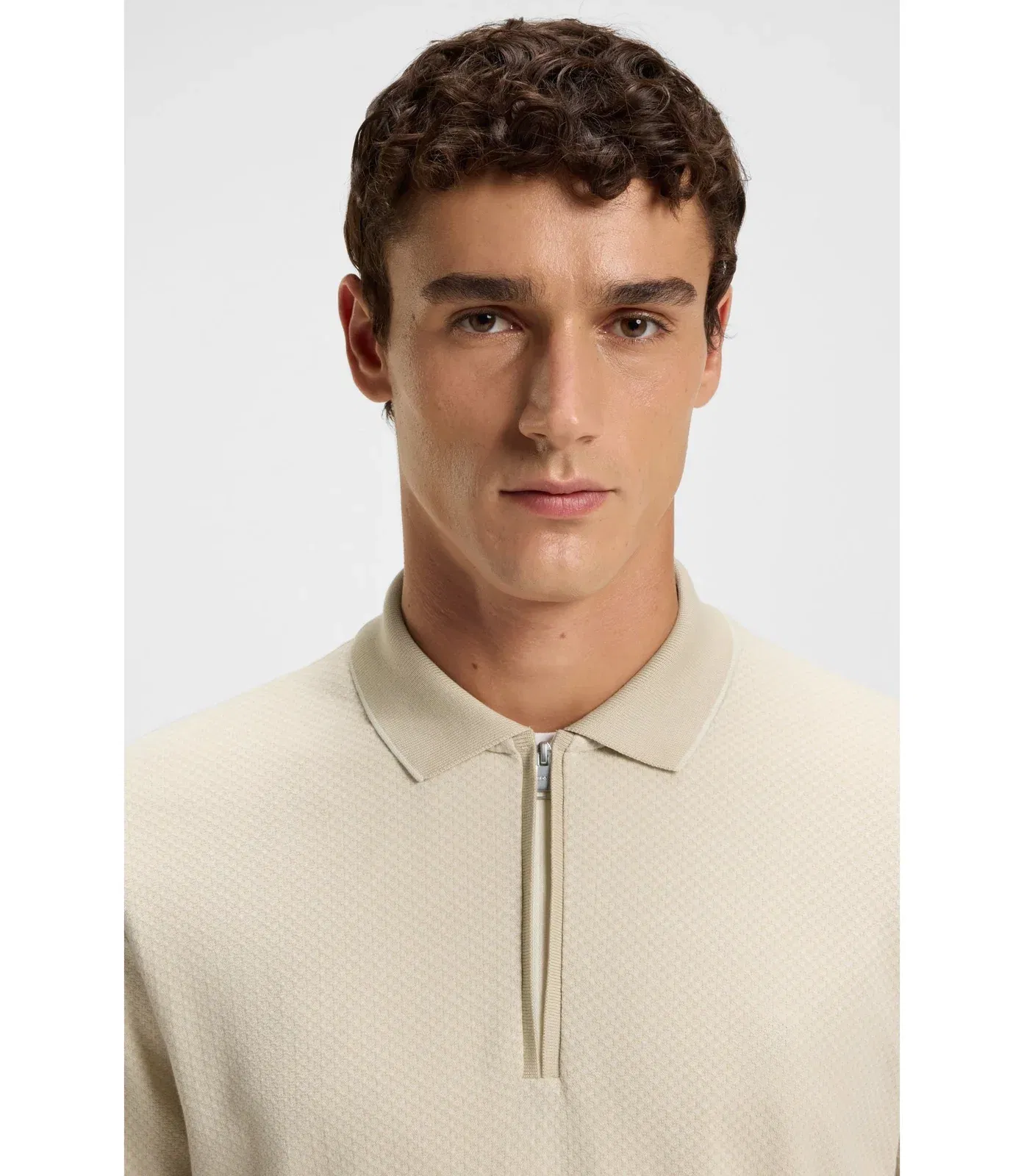 Boss Mercerised Cotton Polo Shirt With Two Tone Structure Light Beige