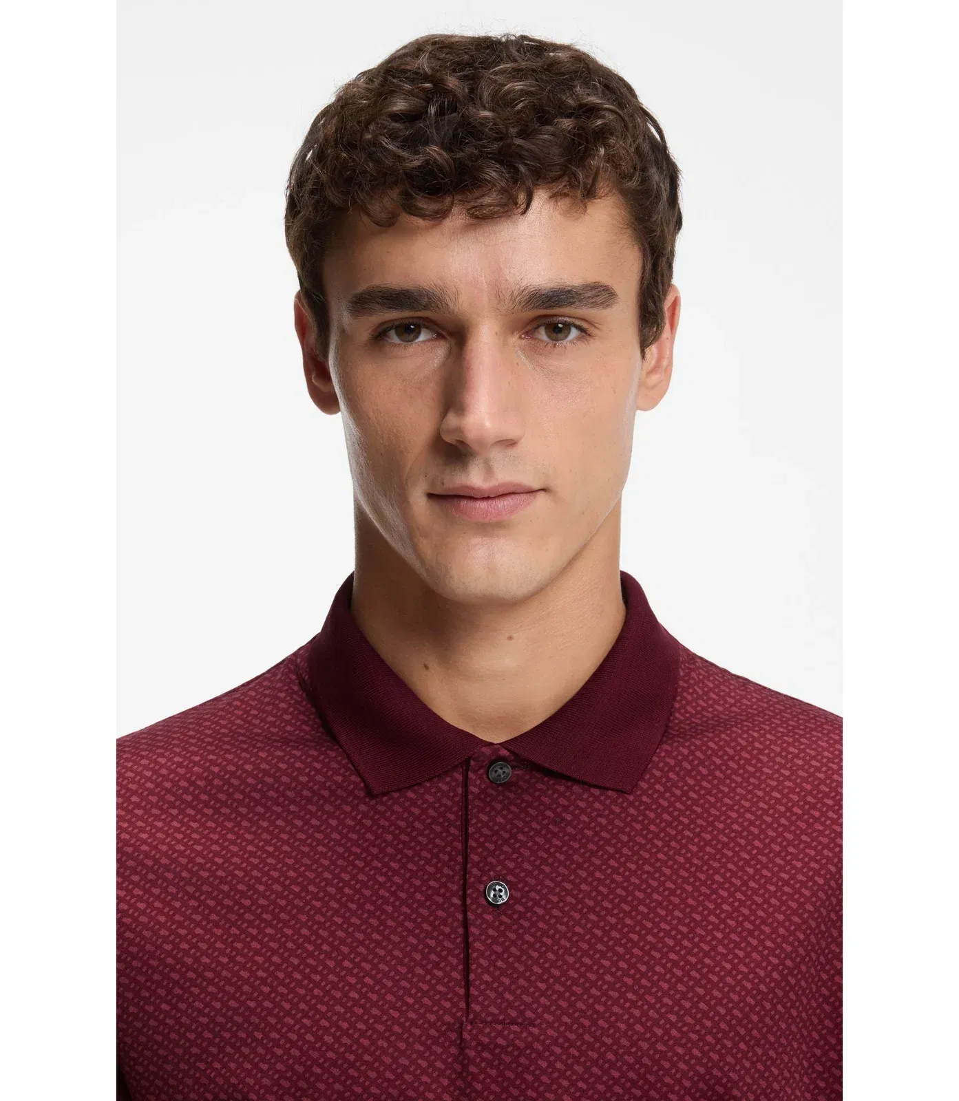 Boss Mercerised Cotton Polo Shirt With Two Tone Monograms Dark Red