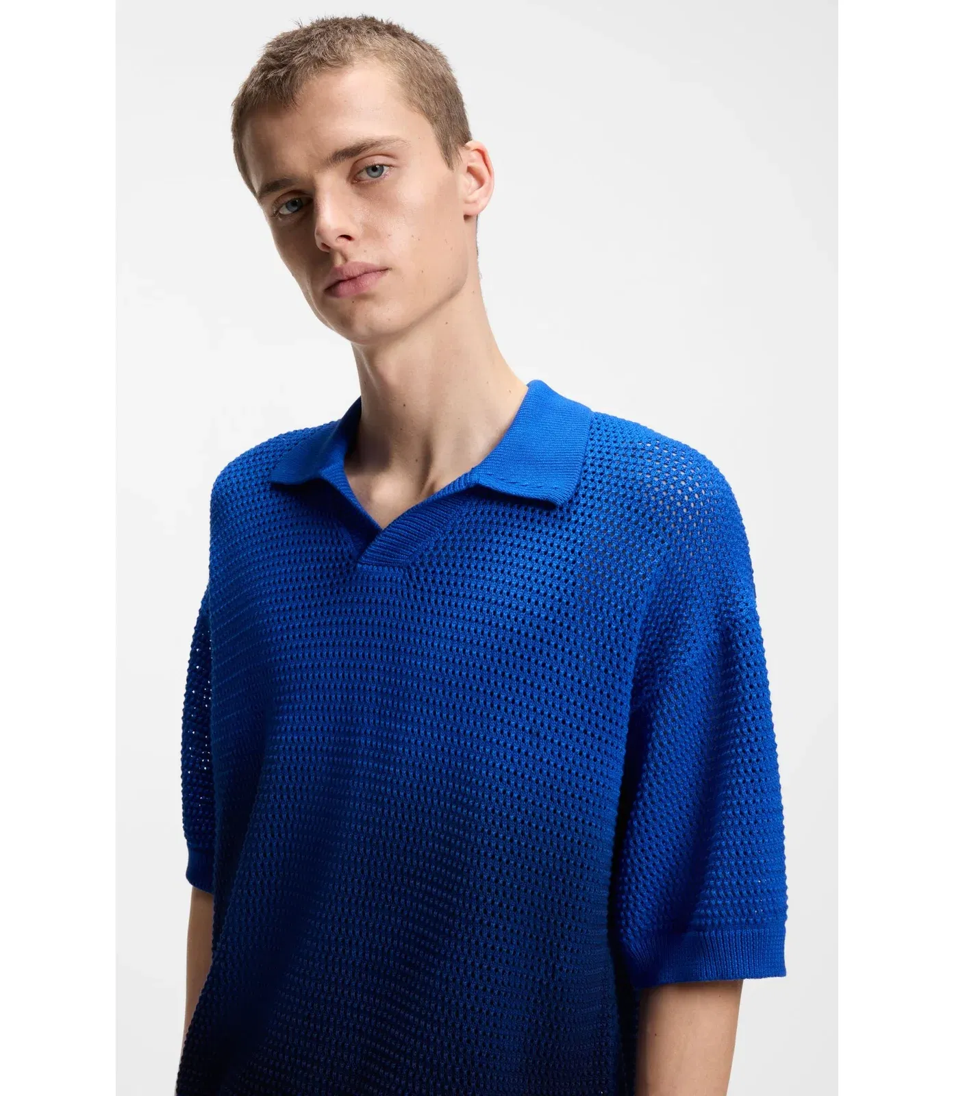 Hugo Knitted Cotton Sweater With Dip Dye Effect Light Blue