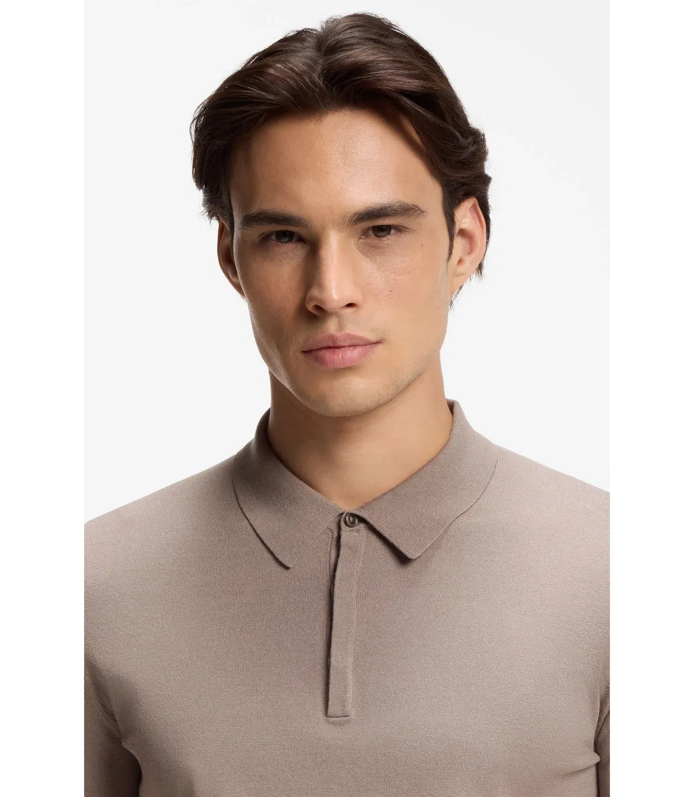 Hugo Knit Polo Sweater With Covered Placket Light Brown