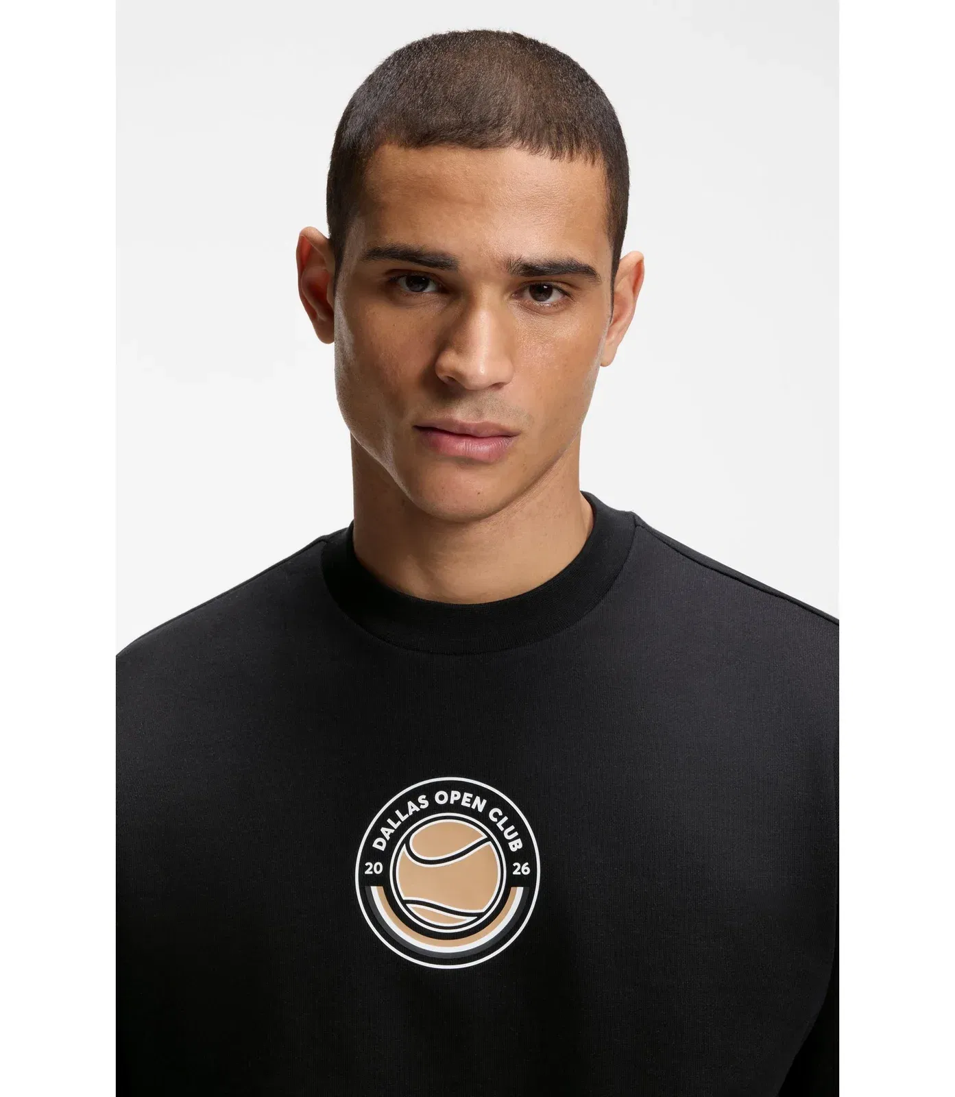 Boss Cotton Terry Sweatshirt With Tennis Artwork Black