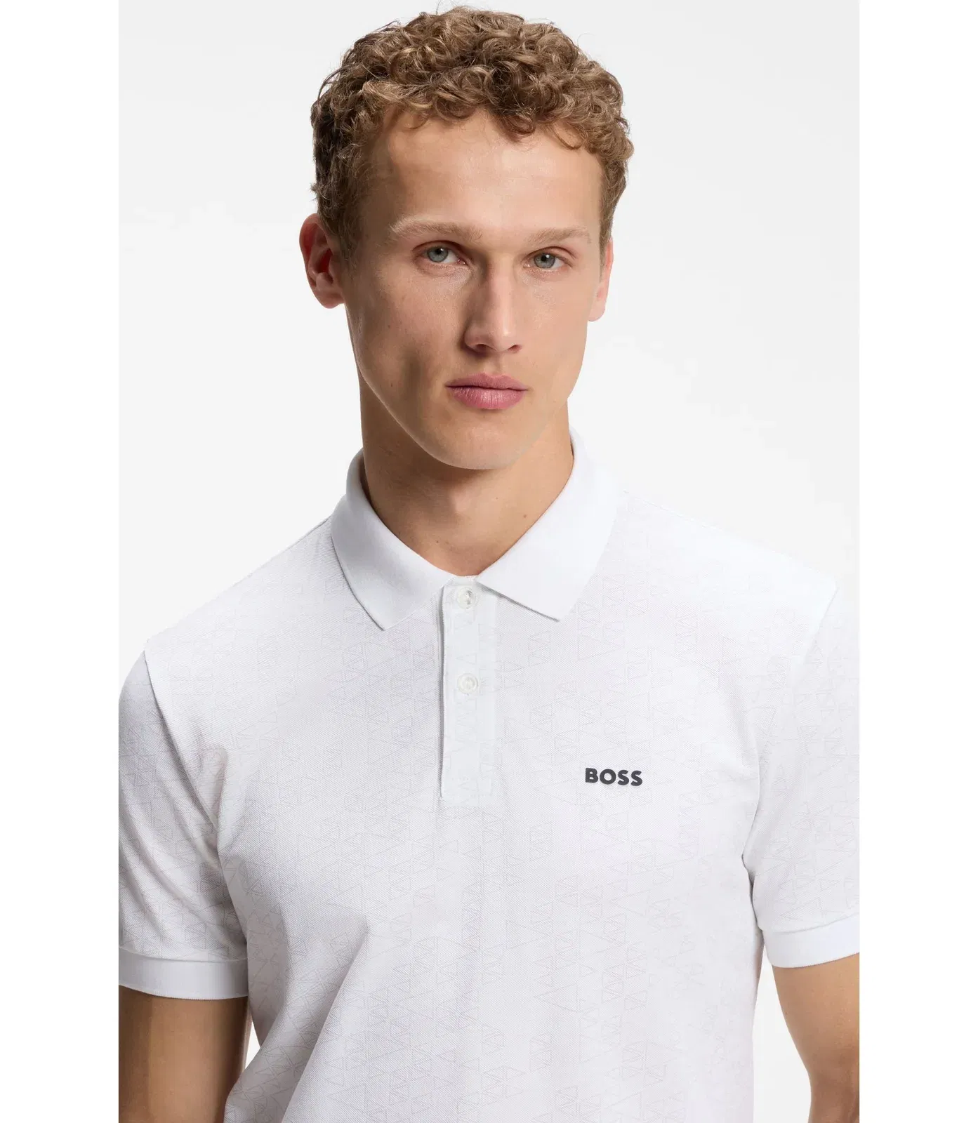 Boss Cotton Piqu Polo Shirt With All Over Print White