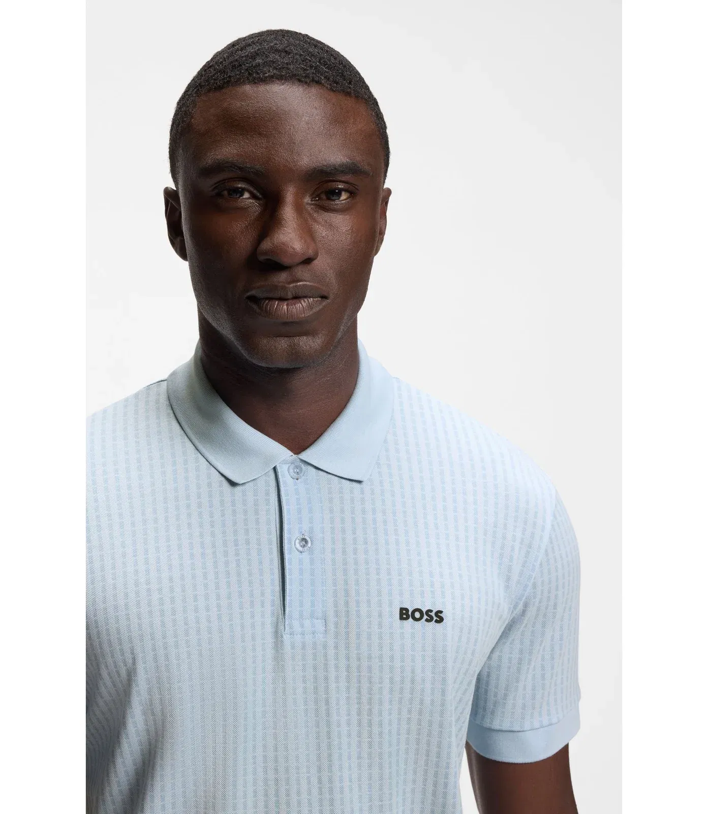 Boss Cotton Piqu Polo Shirt With All Over Print Light Blue