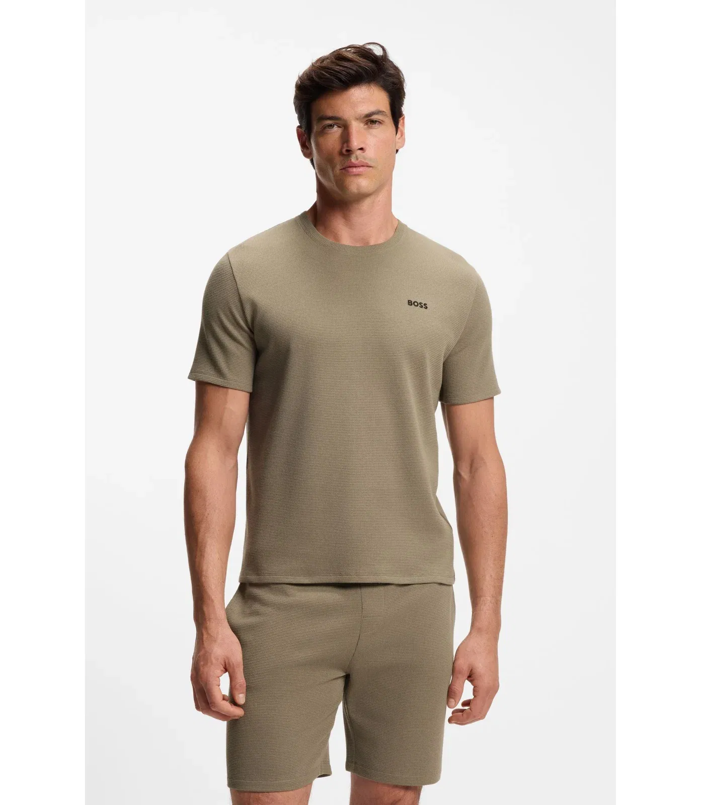 Boss Cotton Blend Pajama T-Shirt With Embroidered Logo Light Brown