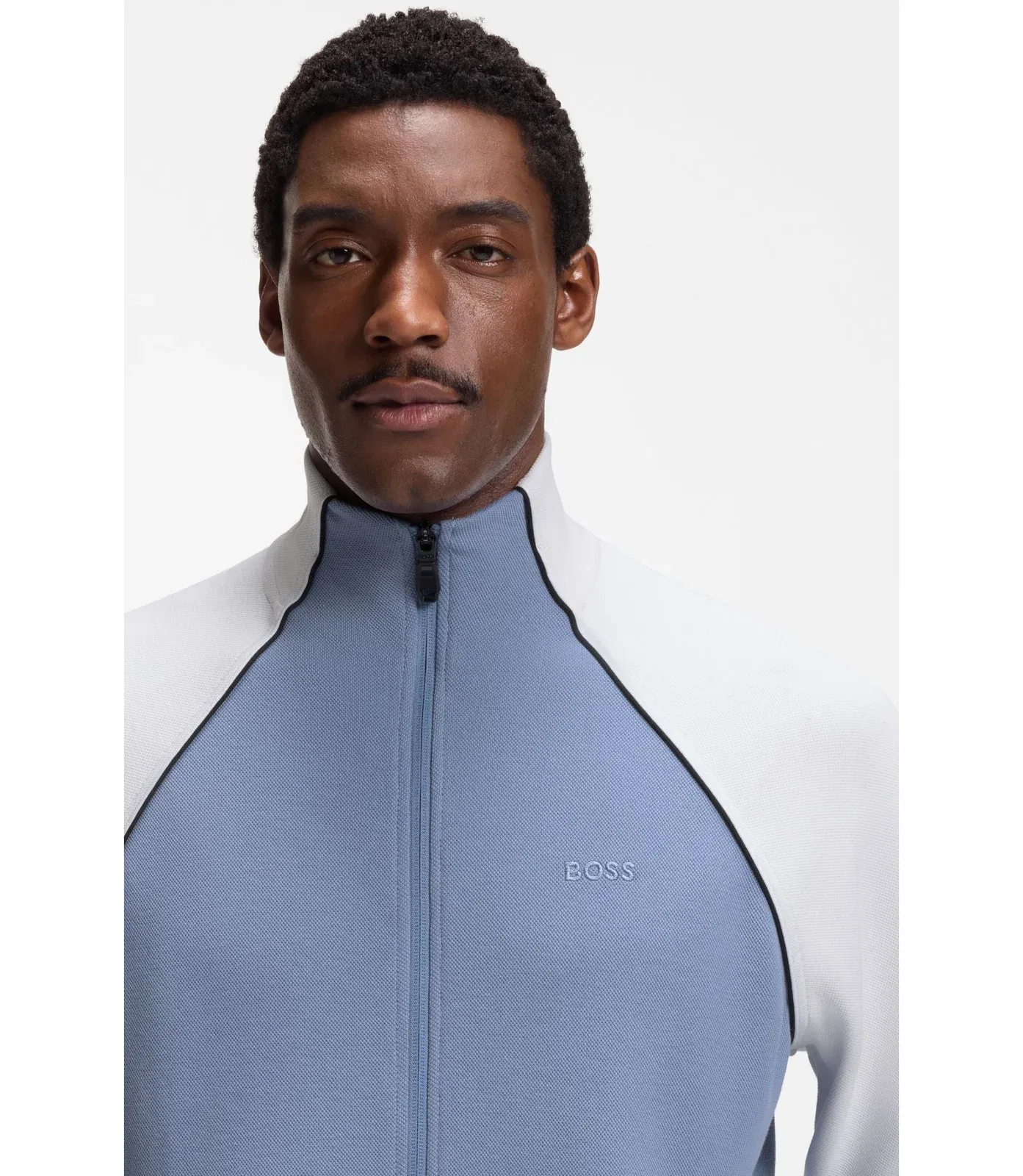 Boss Contrast Piping Sweatshirt In A Cotton Blend Light Blue