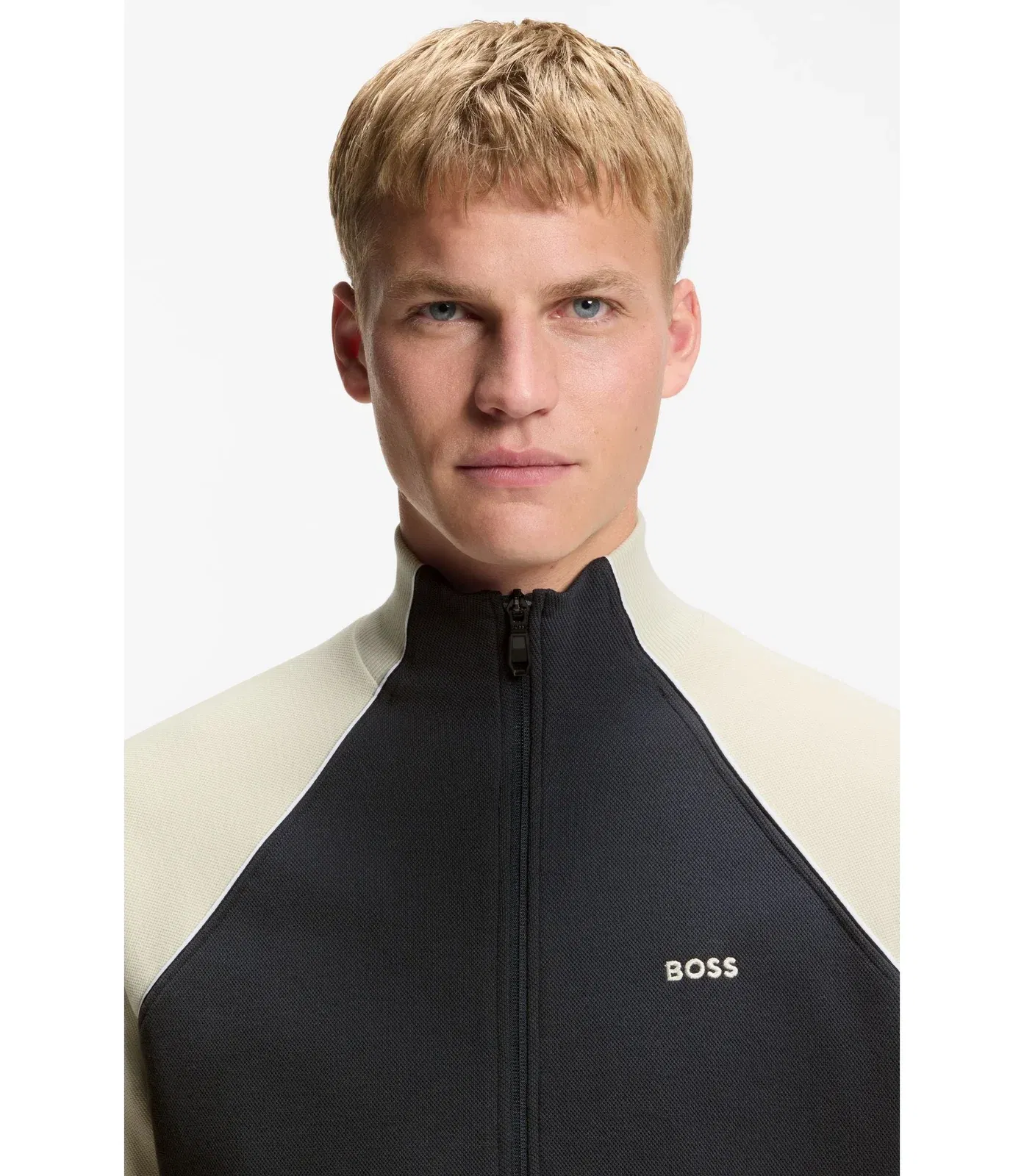 Boss Contrast Piping Sweatshirt In A Cotton Blend Dark Blue