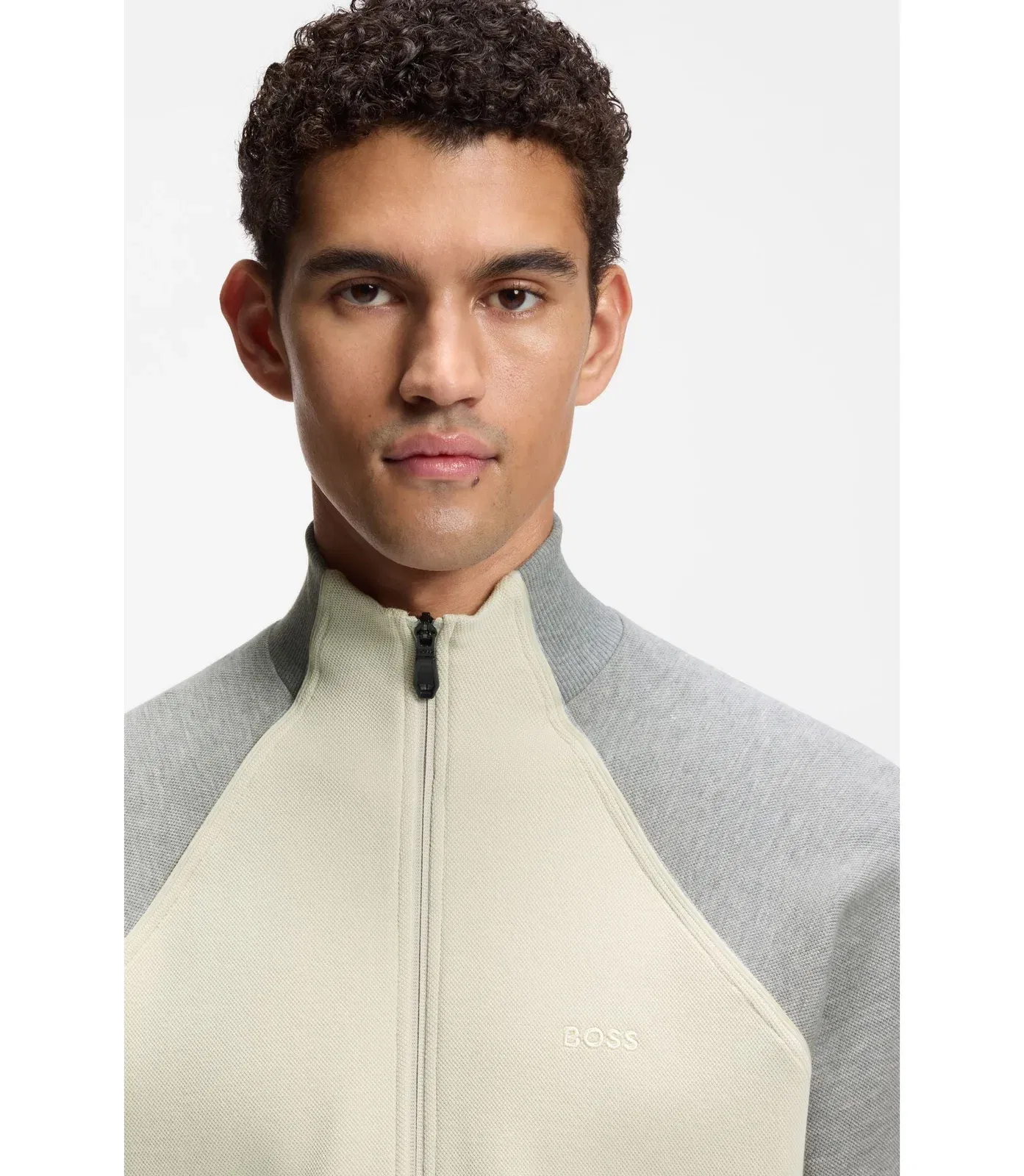 Boss Contrast Piping Sweatshirt In A Cotton Blend Light Beige