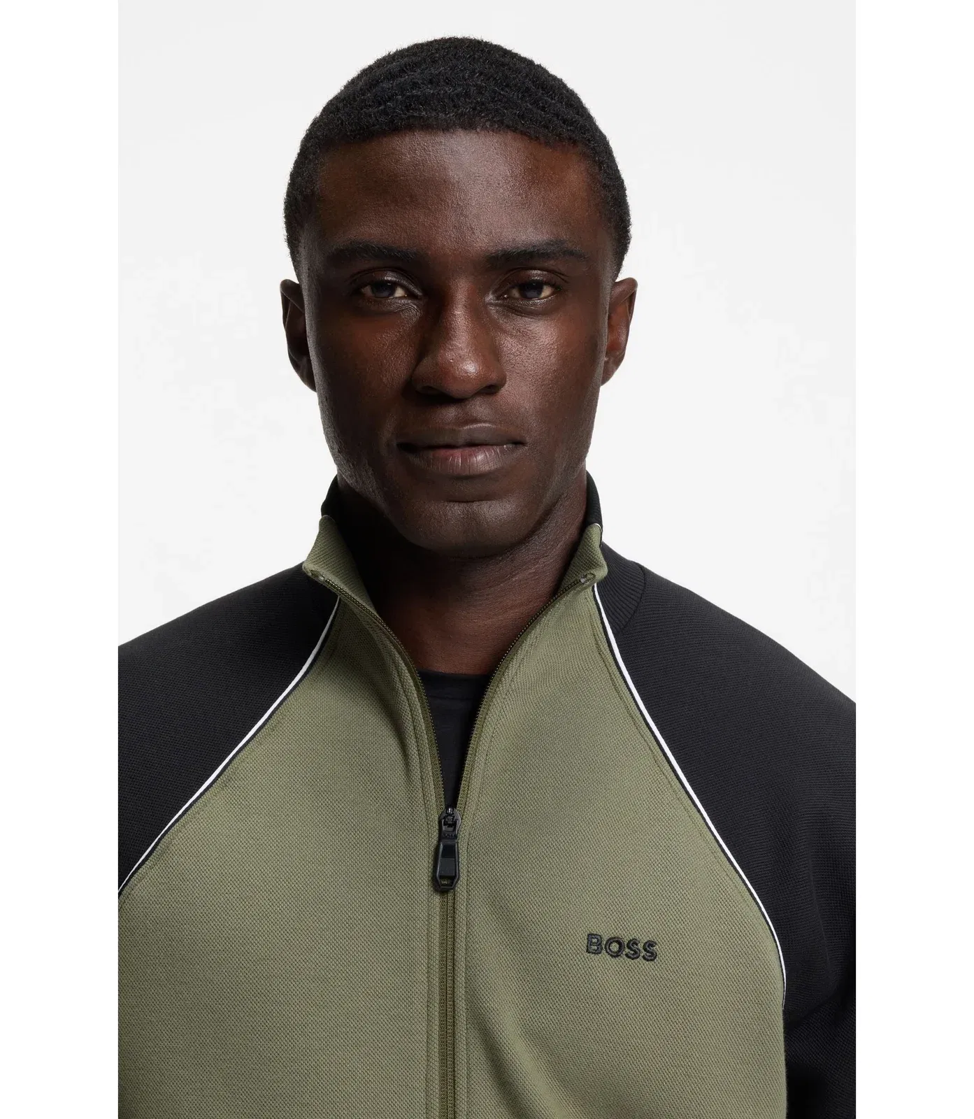 Boss Contrast Piping Sweatshirt In A Cotton Blend Khaki
