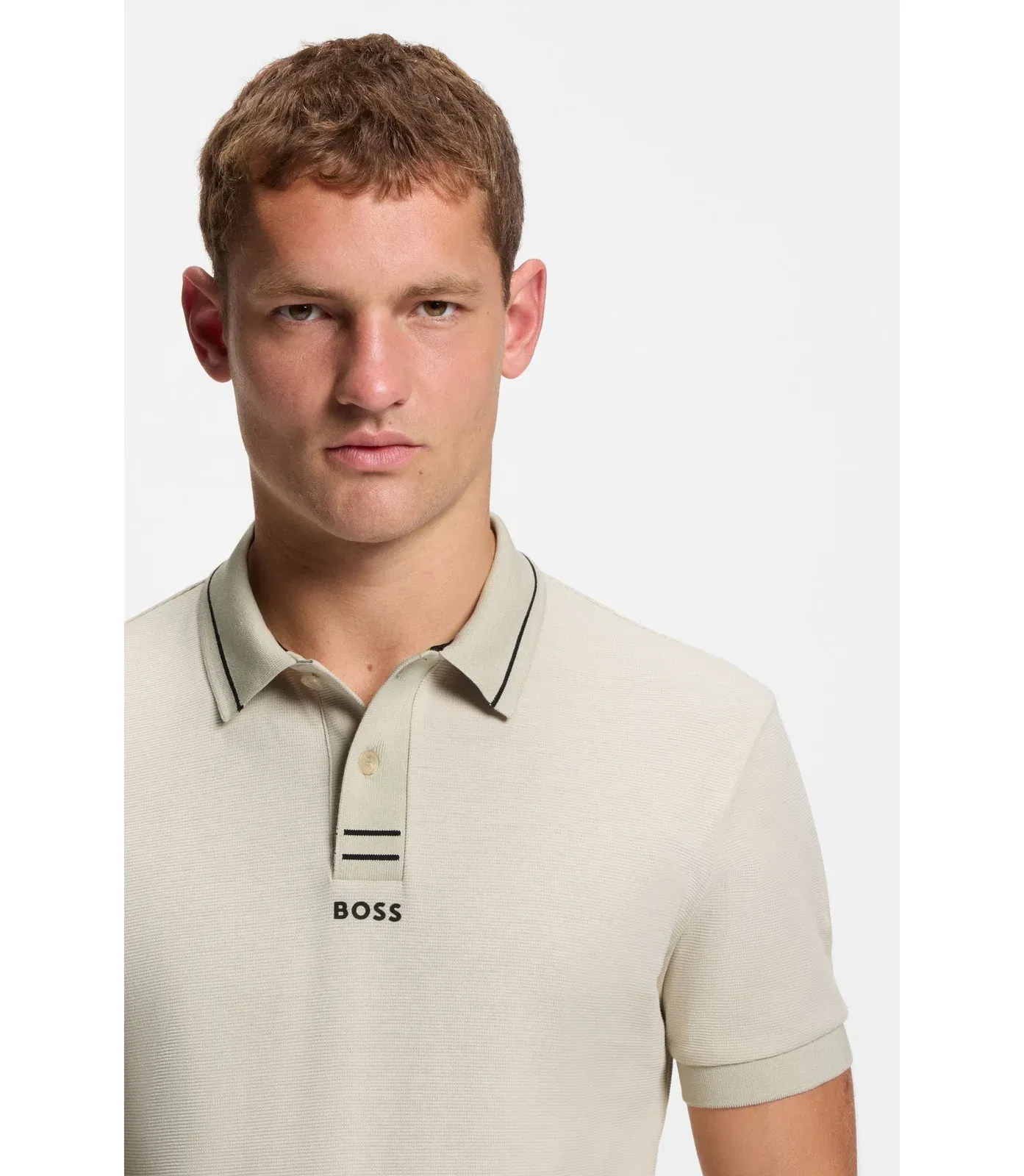 Boss Centred Logo Slim Fit Polo Shirt In Cotton Piqu Light Beige