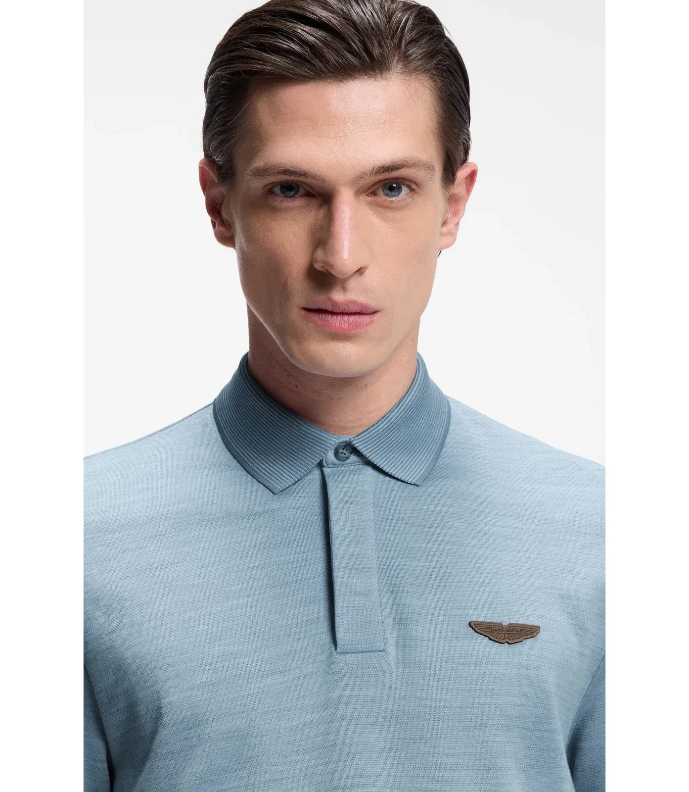 Boss X Aston Martin Polo Shirt In Wool Cotton Piqu Light Blue