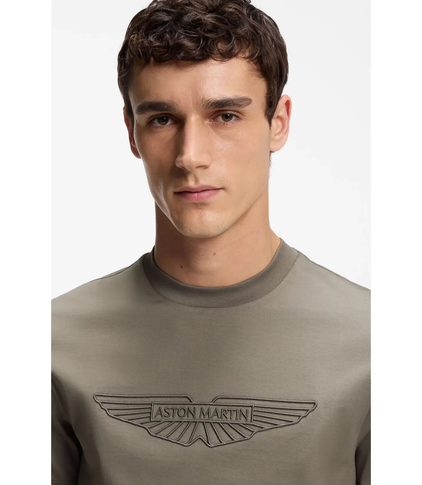 Boss X Aston Martin Mercerized Cotton T Shirt With Wing Detail Light Grey