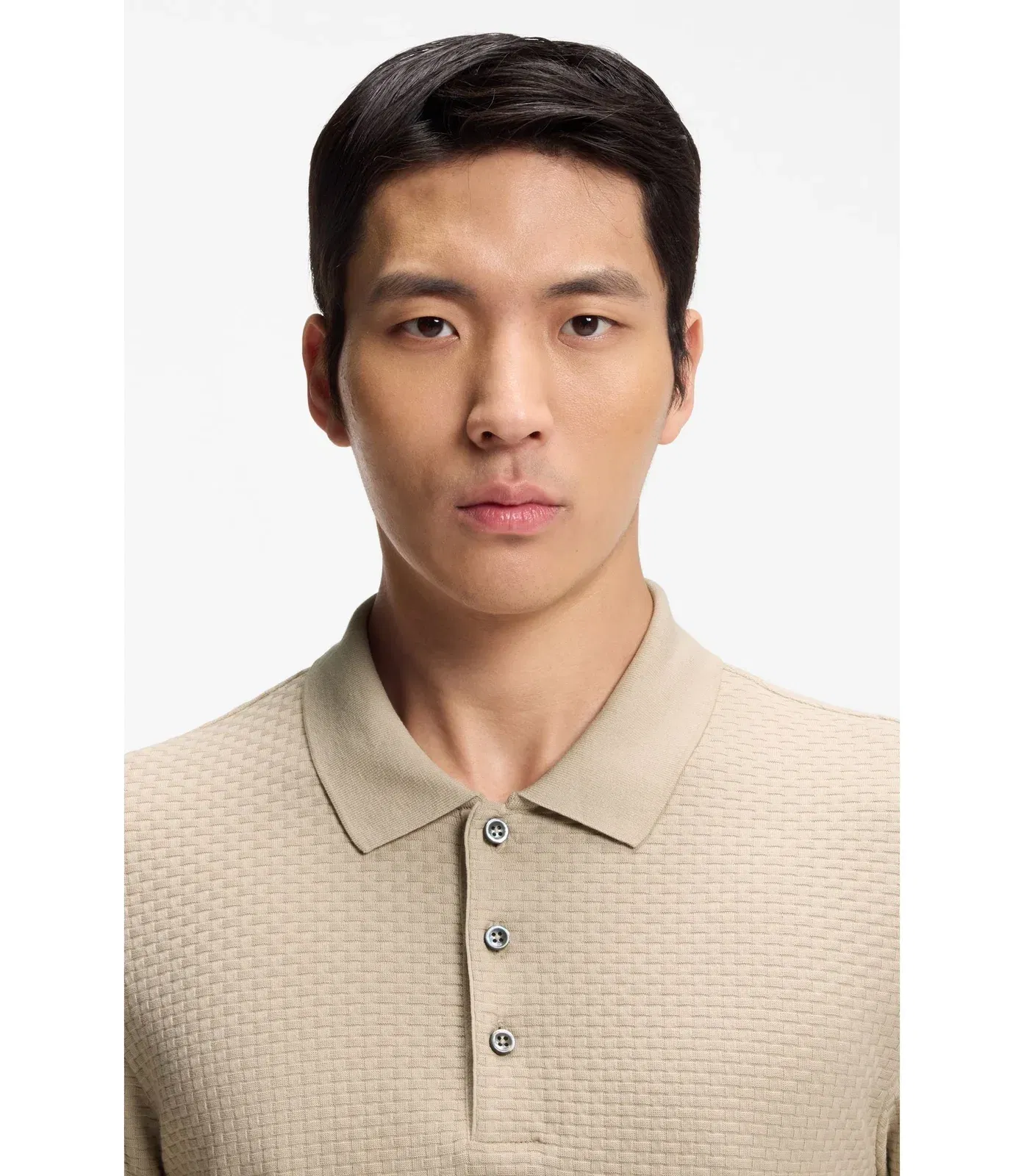 Boss Basket Weave Polo Shirt In Cotton Khaki