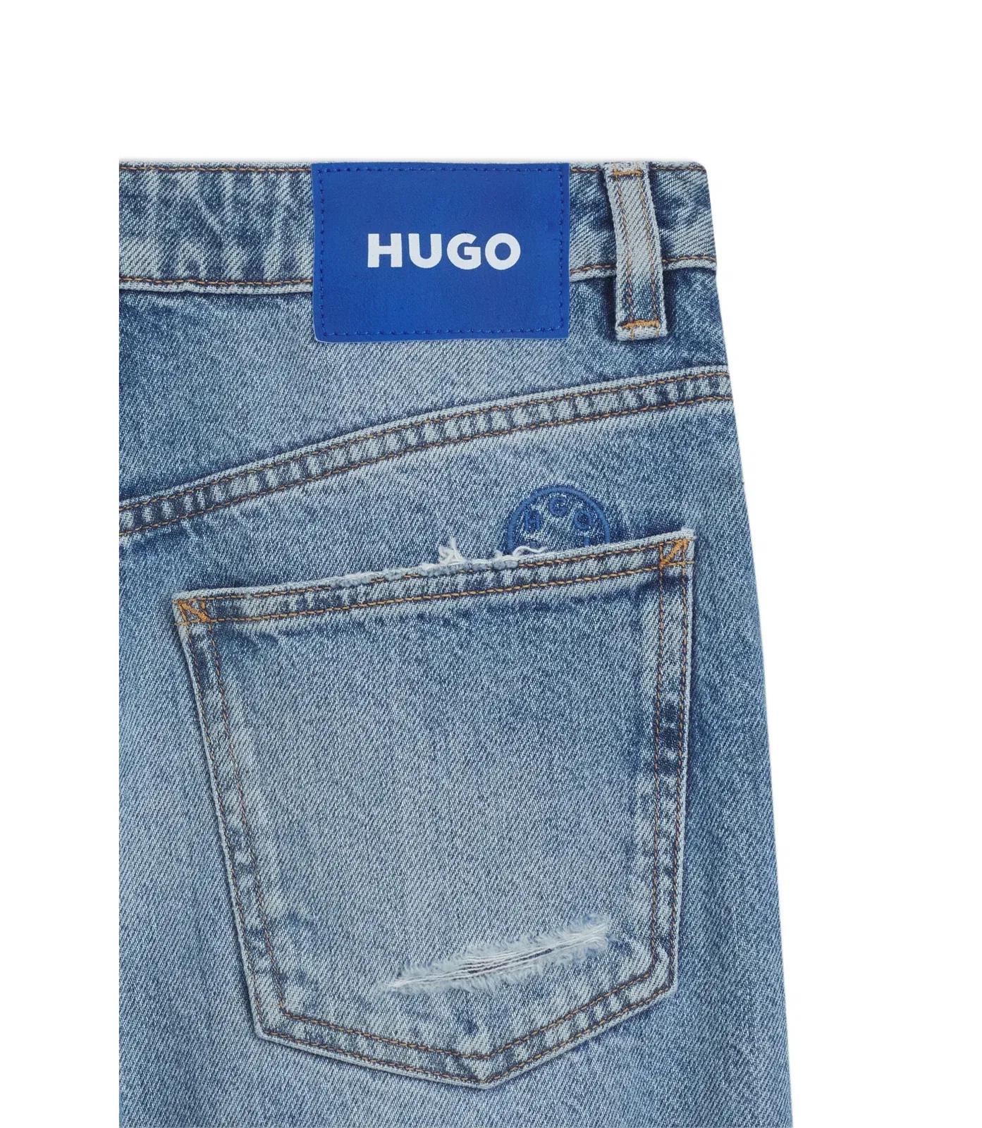 Hugo Baggy Fit Jeans In Blue Distressed Denim Blue Women's