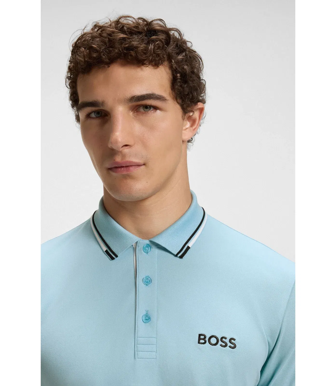 Boss Active Paddy Regular Fit Polo Shirt In Quick Dry Stretch Pique Light Blue