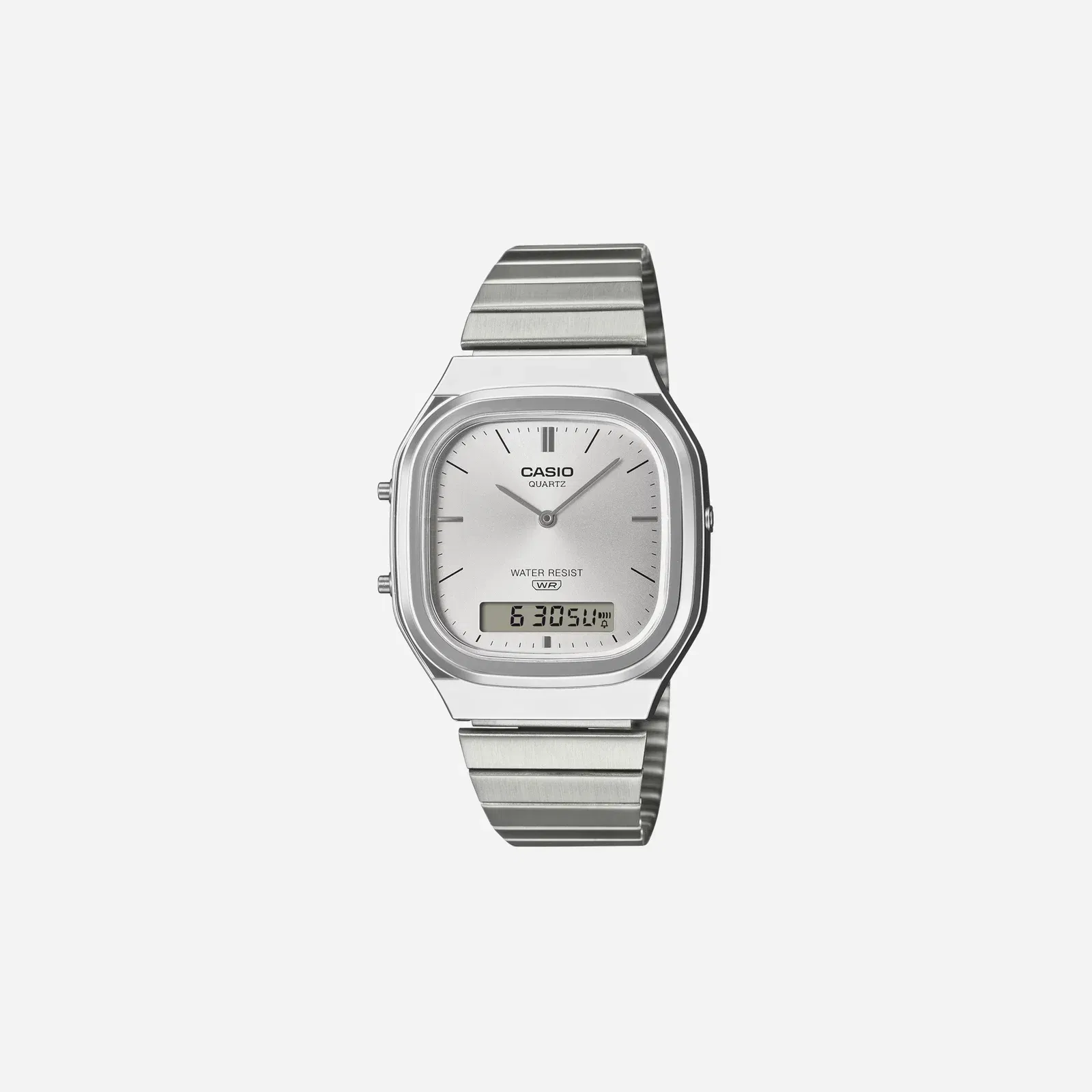 Casio Vintage AQ-240E-7A Silver Dial Analog Digital Stainless Steel Watch with Dual Time D420
