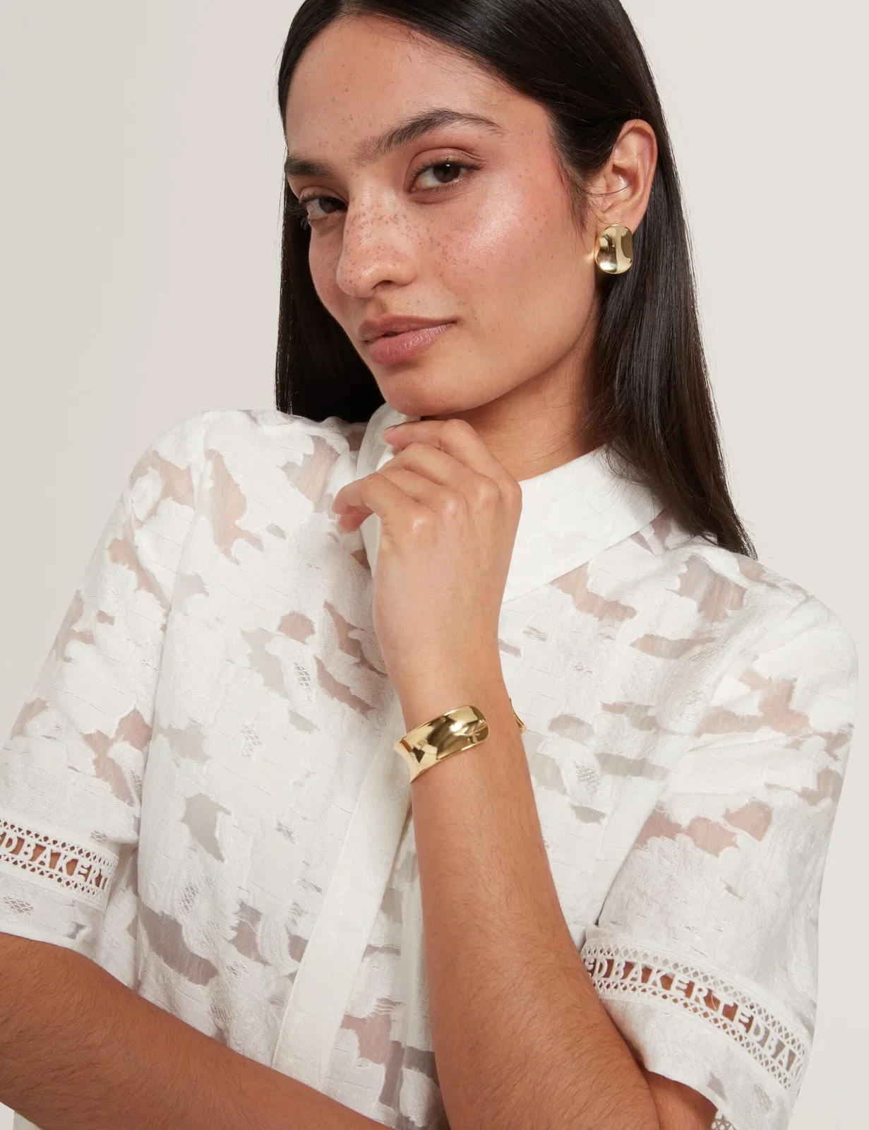 Ted Baker Khayt Burnout Floral Texture Cropped Shirt Women's