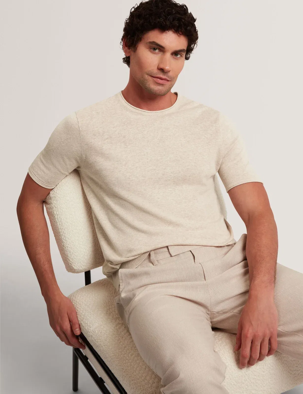 Ted Baker Curran Rolled Edge Linen Blend Knit T-Shirt
