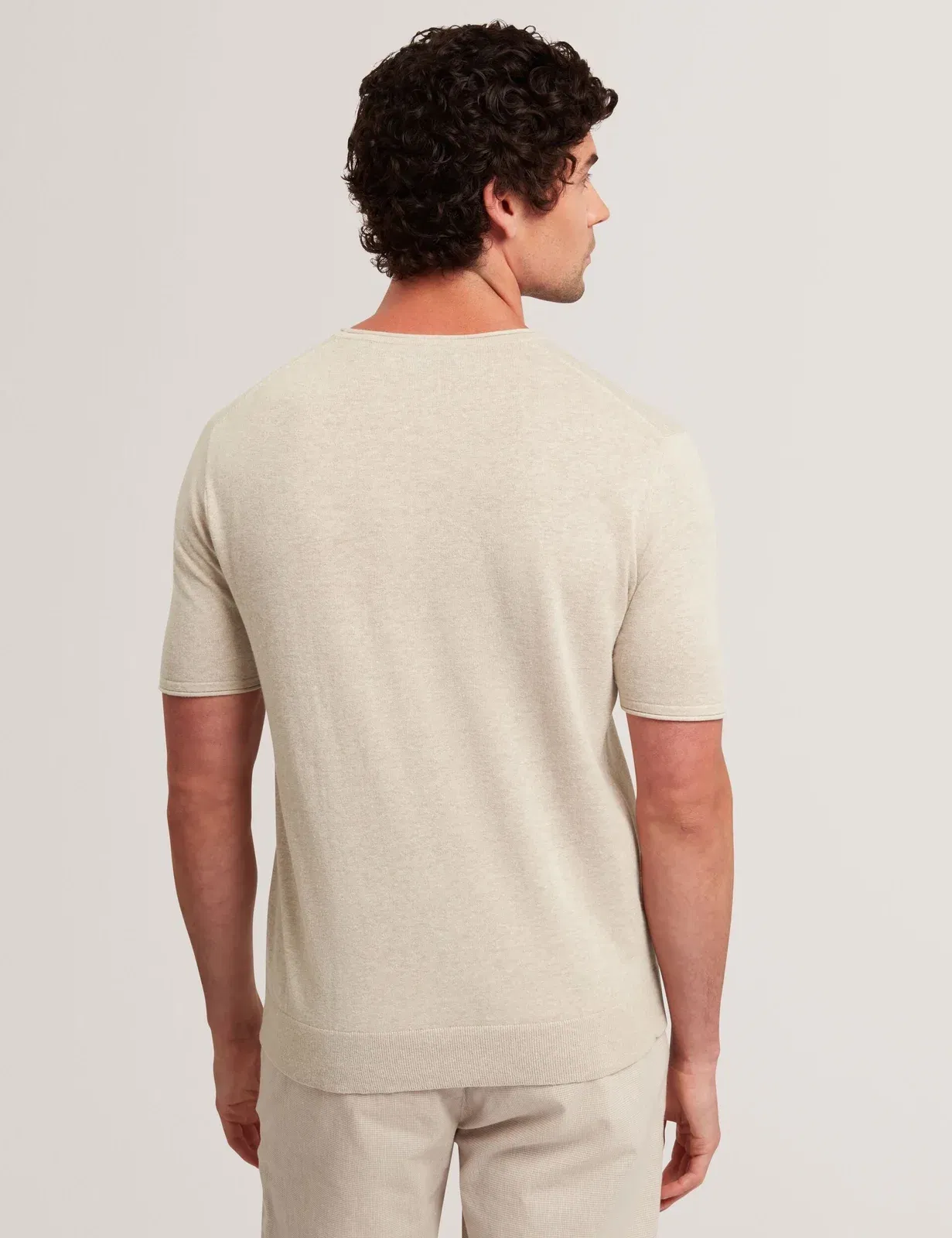 Ted Baker Curran Rolled Edge Linen Blend Knit T-Shirt