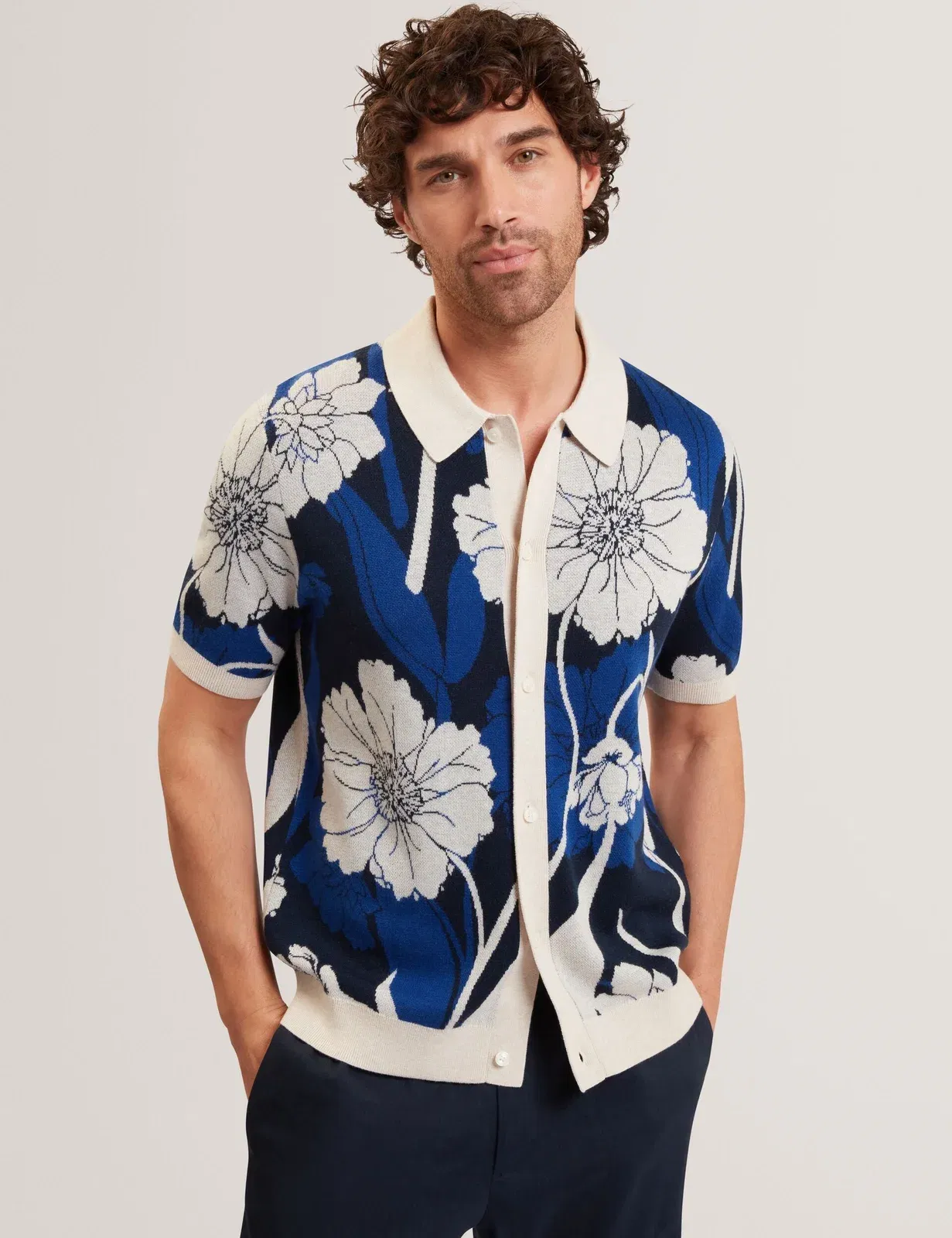 Ted Baker Aldery Jacquard Botanical Print Wool Blend Shirt
