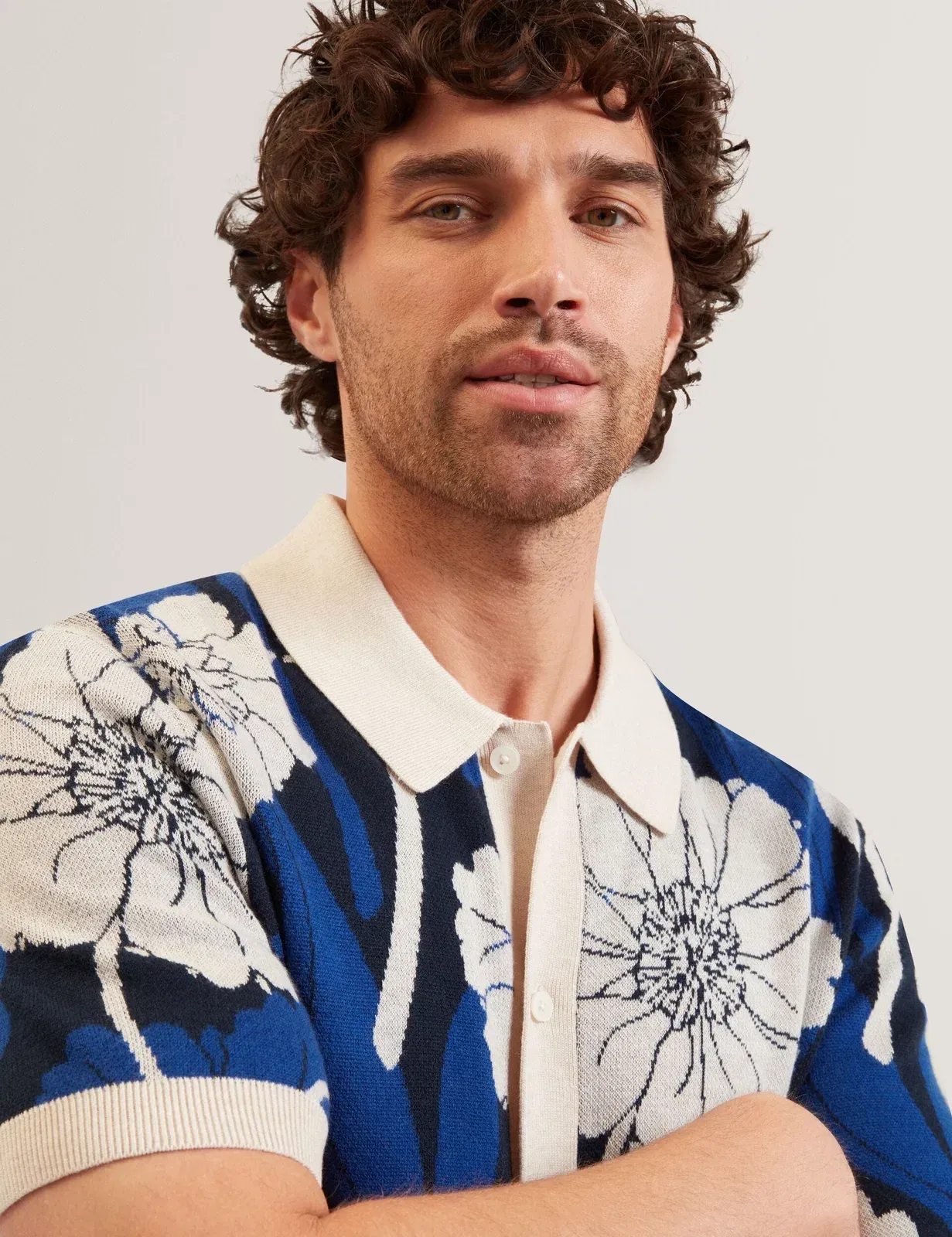 Ted Baker Aldery Jacquard Botanical Print Wool Blend Shirt